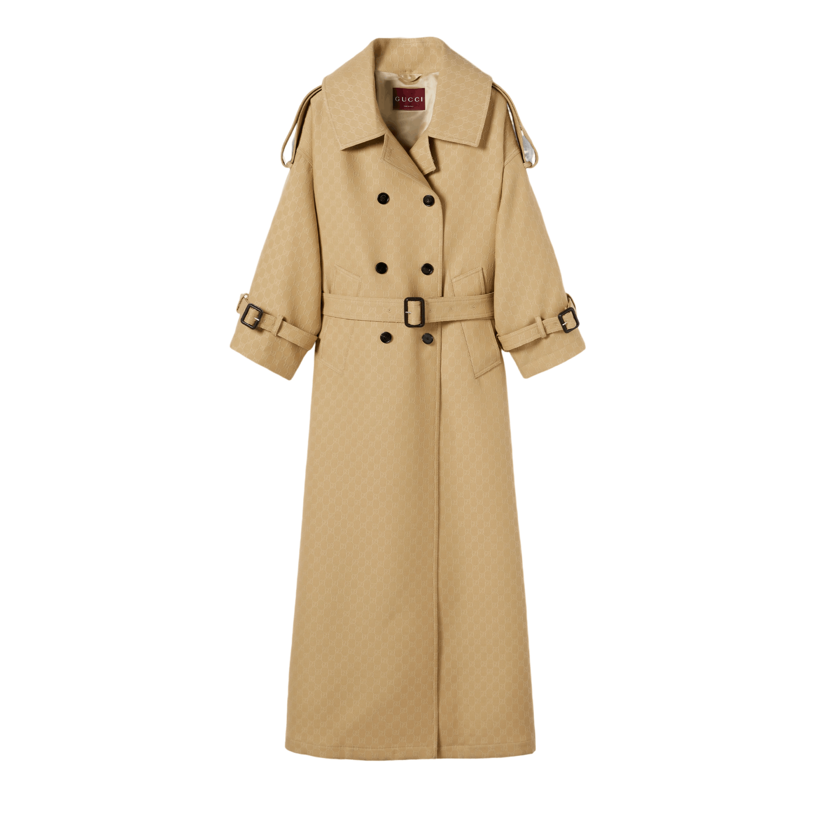 Gucci GUCCI New Beige GG Silk/Wool Double Breasted Coat Size ONE SIZE - 1 Preview