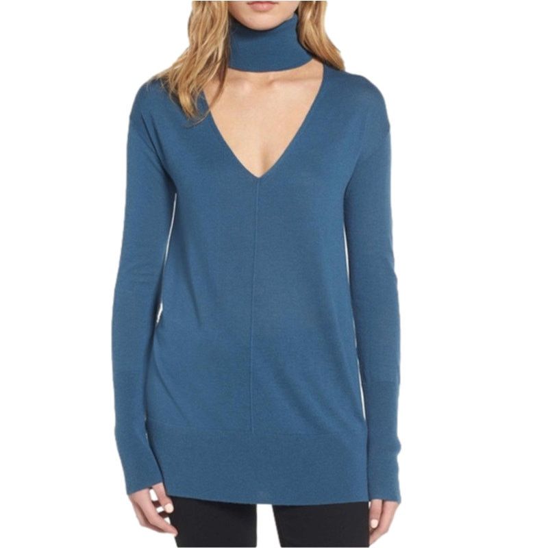 Other Trouve Blue Turtleneck Choker Keyhole Lightweight Sweater XS Size XS / US 0-2 / IT 36-38 - 1 Thumbnail
