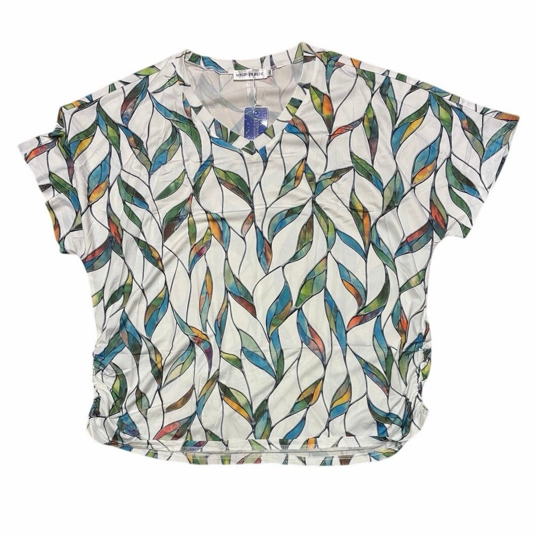 The Unbranded Brand My Color Blue Shirt With Colorful Leaves On It Size XXL Size XXL / US 16-18 / IT 52-54 - 2 Thumbnail