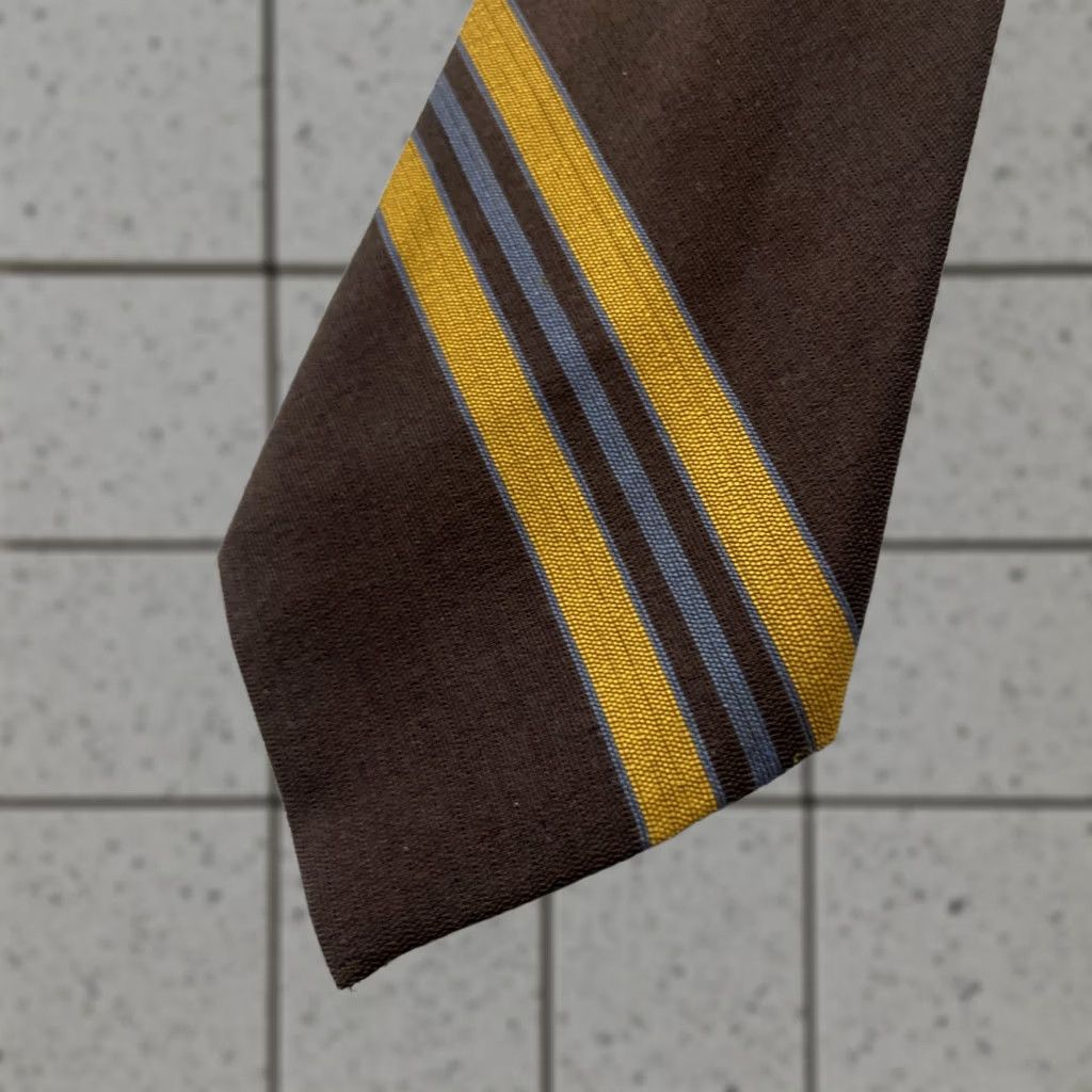 MCM VINTAGE Roos Atkins Wool Dacron Repp Tie MCM Mod Striped Woven Necktie 3x55 Capsule Classic Necktie Charcoal Blue Yellow Mens Tie Size ONE SIZE - 1 Thumbnail