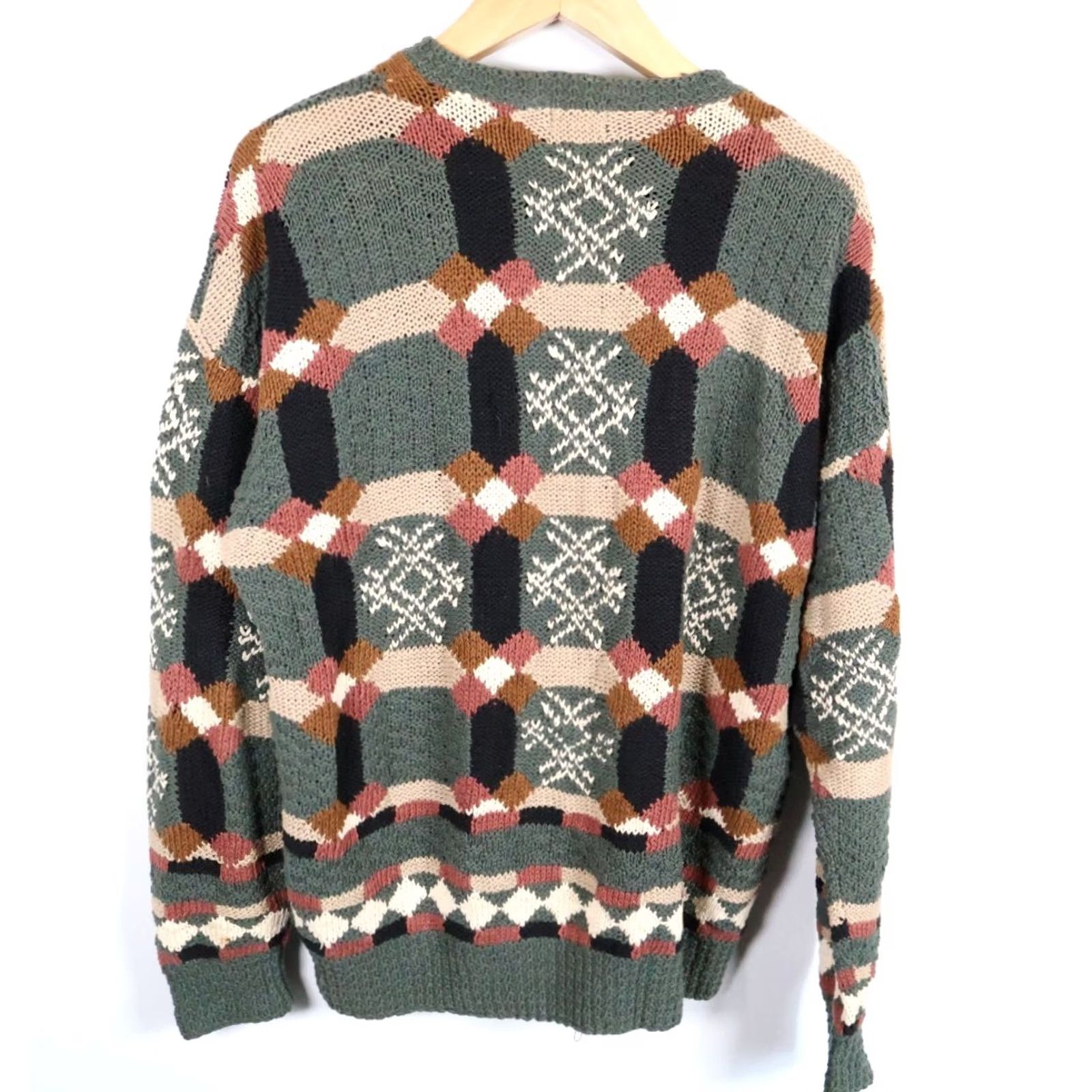 Vintage VINTAGE Structure Sweater Men XL Green Geometric Crew Neck Heavyweight Knit Cotton Blend Ramie Size US XL / EU 56 / 4 - 2 Thumbnail