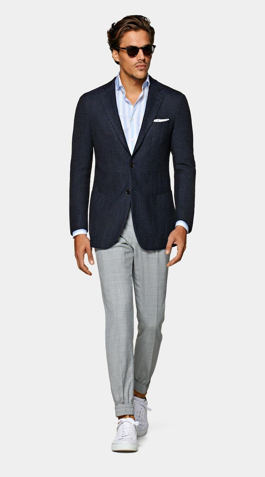 image of $699 Suitsupply Havana Jacket Size 46 Wool Silk By Ferla in Navy, Men's