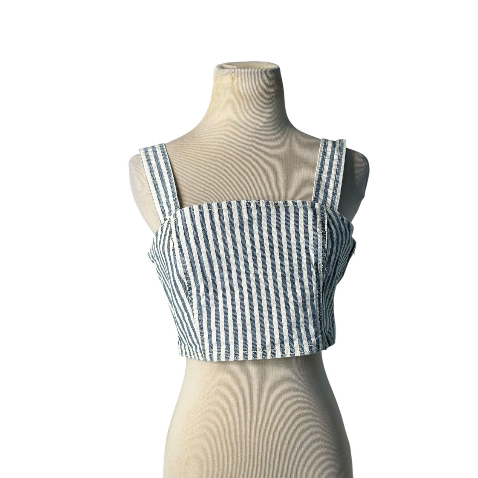 Zara Zara blue white denim strappy crop top size Small Size S / US 4 / IT 40 - 16 Thumbnail