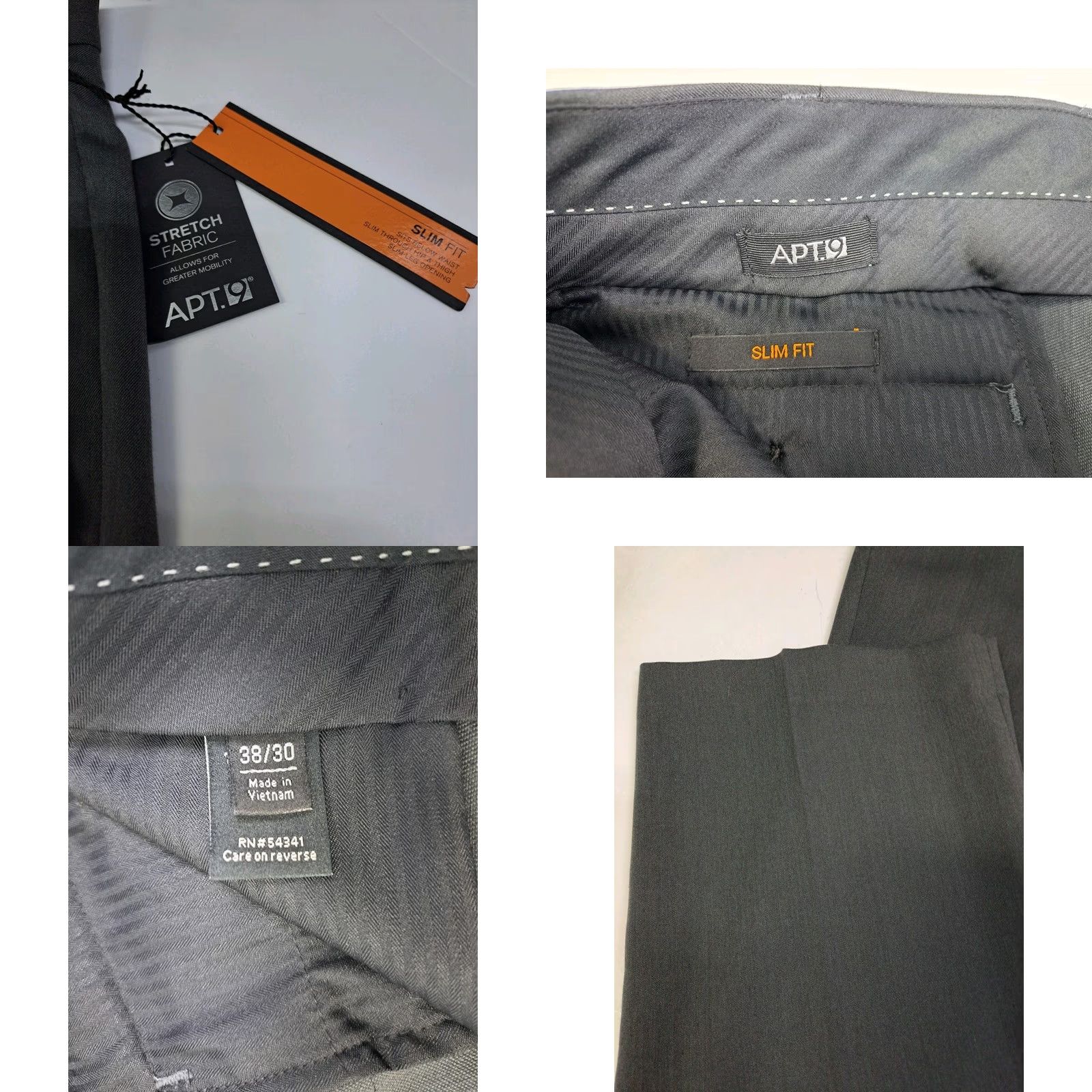 Apt. 9 Apt. 9 Mens Performance Dress Pants Slim Fit Stretch 38/30 Charcoal - Flat Front, Zip, Pockets, Machine Washable, Workwear, City, Slim, Regular, Men Size US 38 / EU 54 - 8 Thumbnail