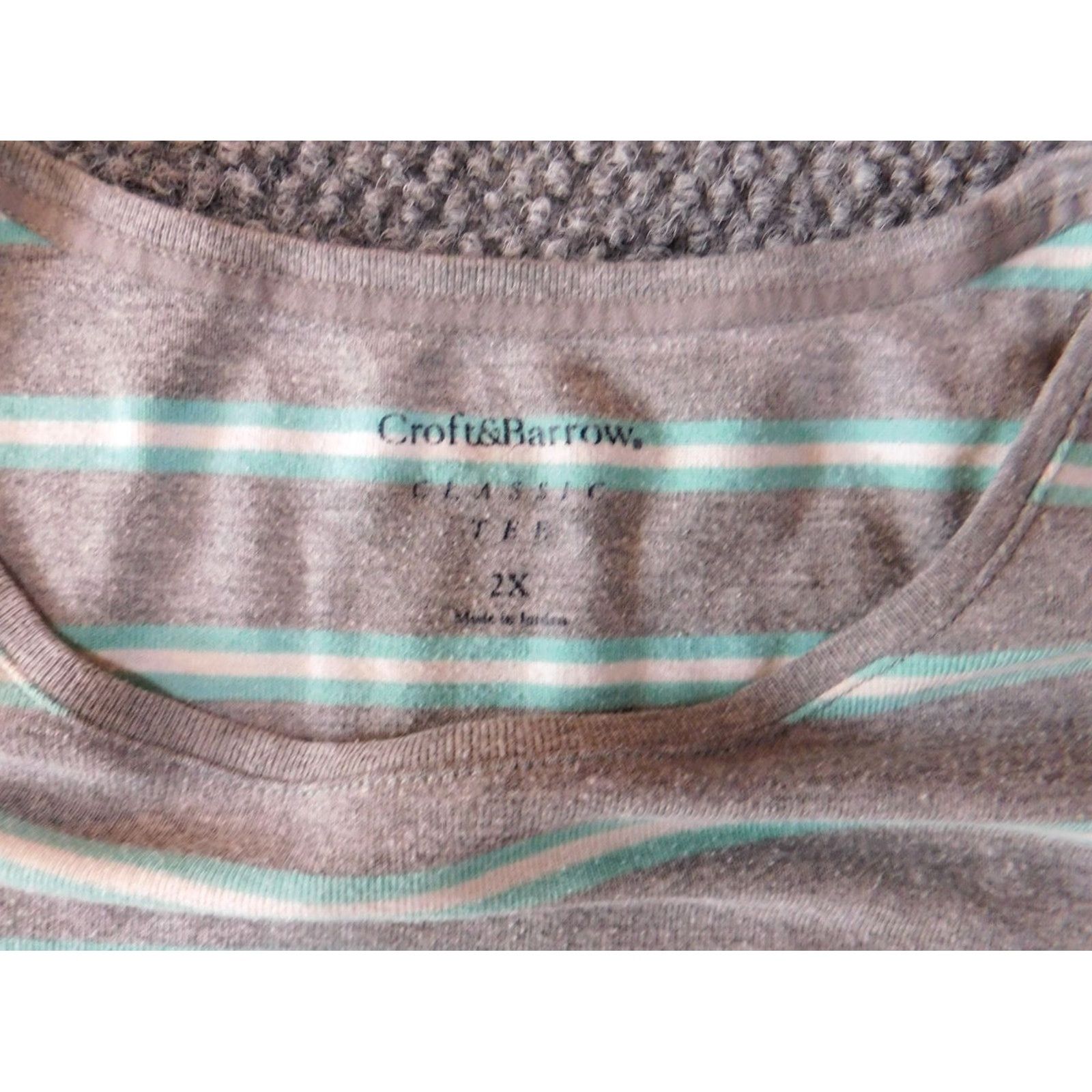 Croft & Barrow Croft & Barrow Womens Blouse 2X Plus Gray Striped Collared Pullover Casual Tee Shirt Down Fabric Basic Stretch Womens Size XXL / US 16-18 / IT 52-54 - 5 Thumbnail