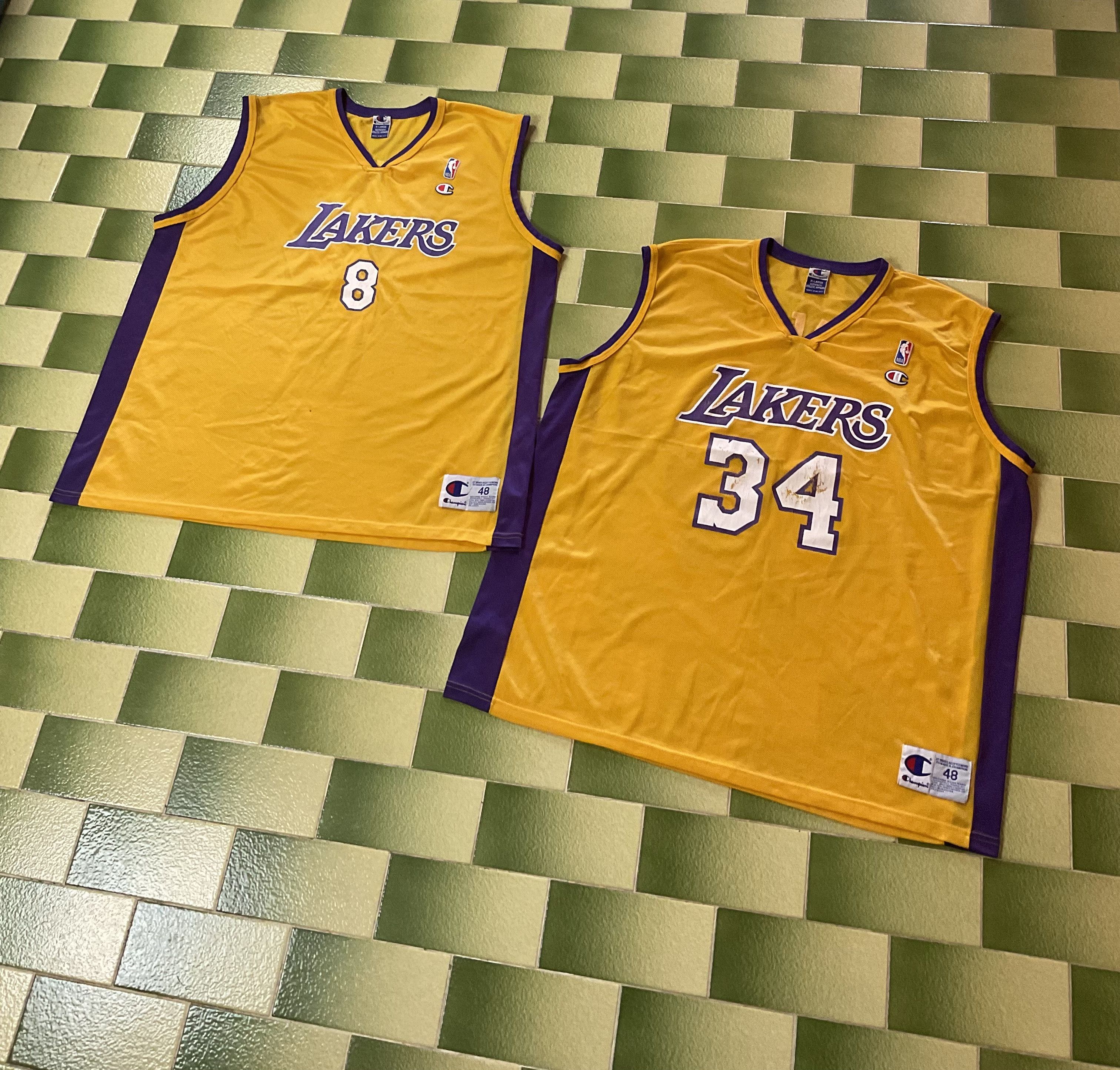 Two Vintage NBA LA Lakers Kobe Bryant & Shaq Swingman Jersey