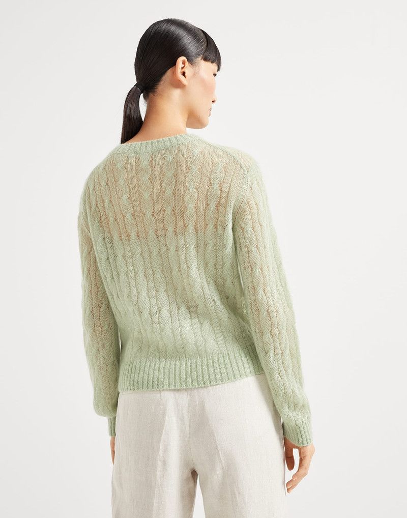 Brunello Cucinelli o1la1rc1a0326 Mohair Cable Knit Sweater in Light Green Size XL / US 12-14 / IT 48-50 - 2 Thumbnail