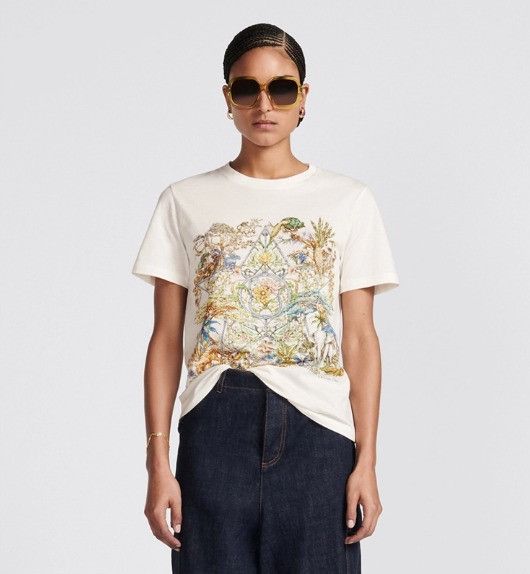 Dior o1w1db10824 Cotton & Linen T-Shirt in White Size M / US 6-8 / IT 42-44 - 4 Thumbnail