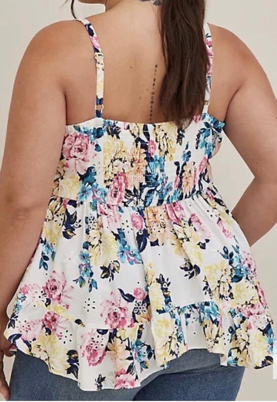 Other Torrid 4 Babydoll Eyelet Lace Detail Floral Print Top Size 4XL / US 24-26 - 2 Thumbnail