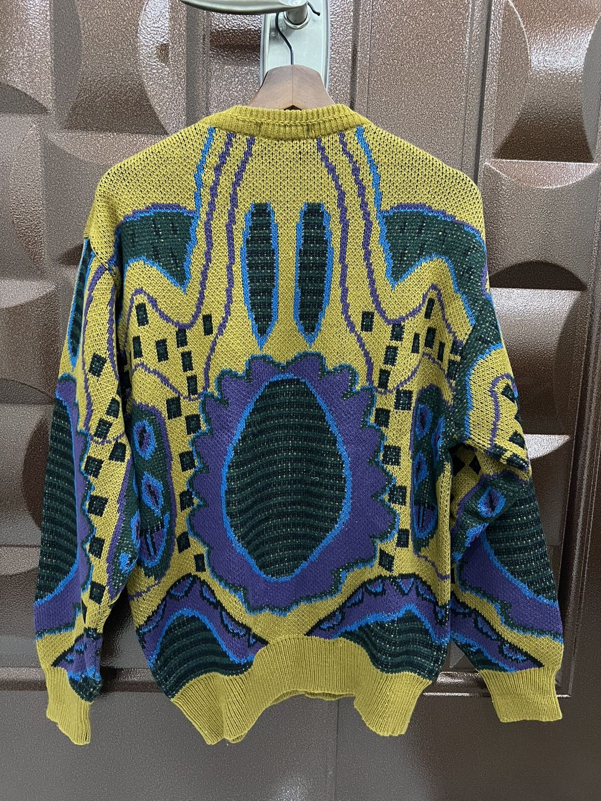 Vintage Intarsia 90s Coogi Style Knit Sweater Bold Geometric