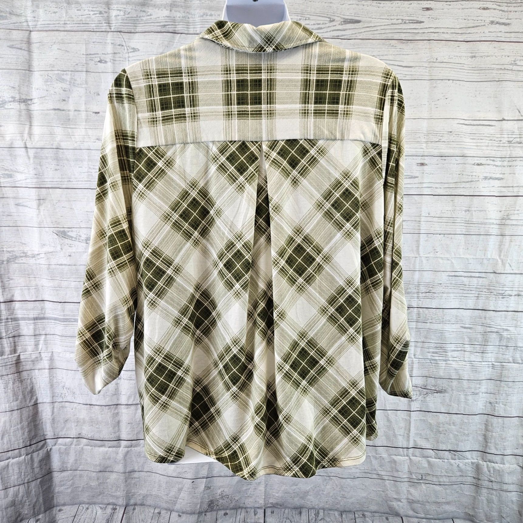 Vintage Catherines Button Front Top Womens 2X Green Plaid Long Sleeve Shirt Size XXL / US 16-18 / IT 52-54 - 4 Thumbnail