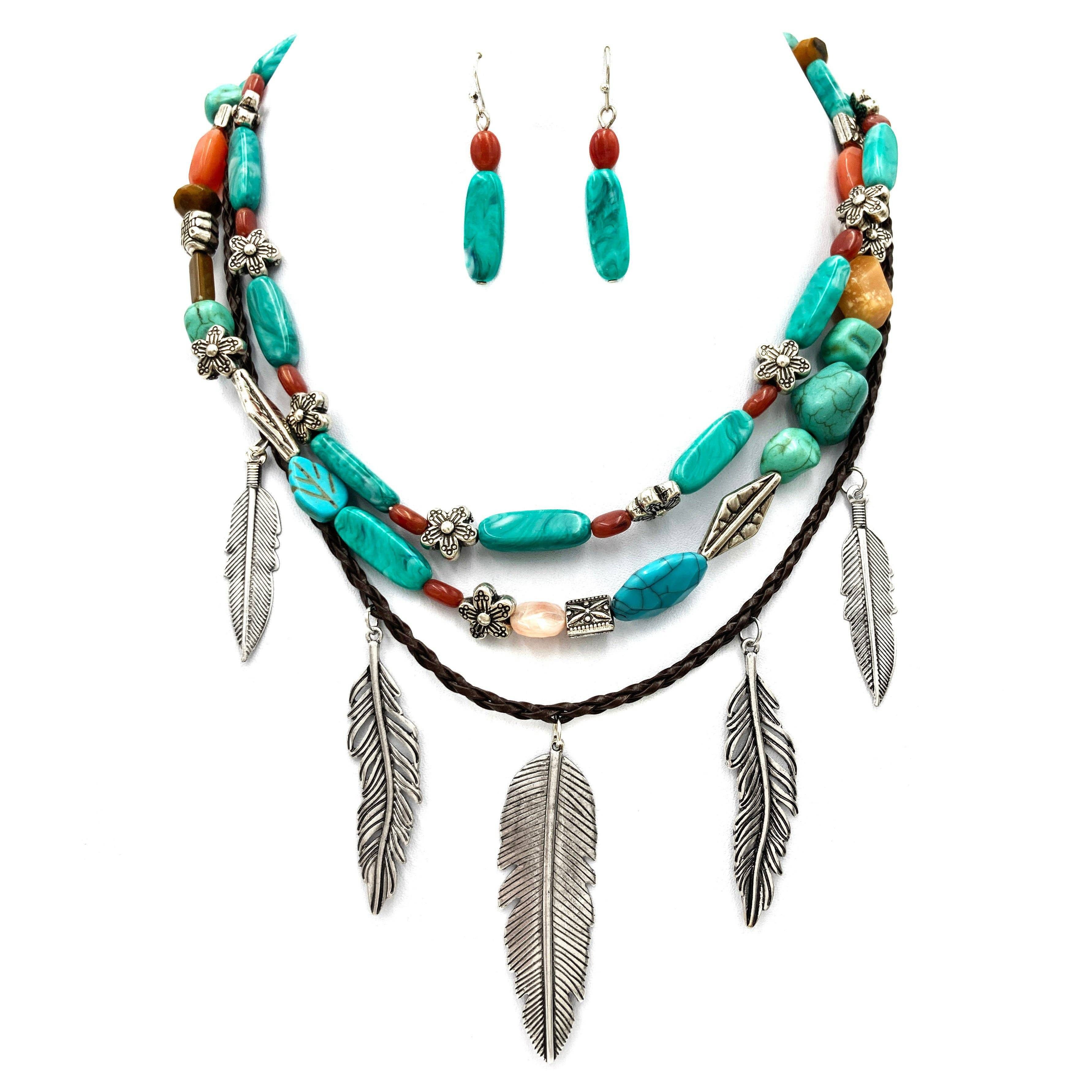 Other Turquoise Feather Southwestern Boho Multi Necklace and Earri Size ONE SIZE - 4 Thumbnail