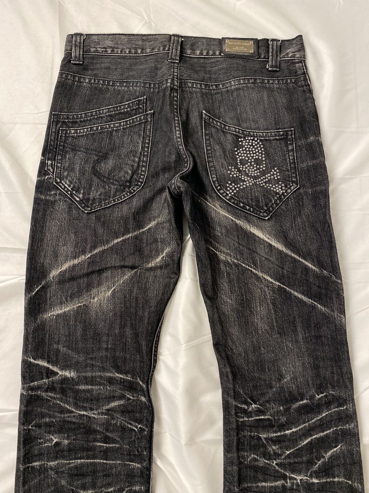 Japanese Brand Semantic Design Studded Skull Flared Washed Denim Jeans Size US 31 - 6 Thumbnail