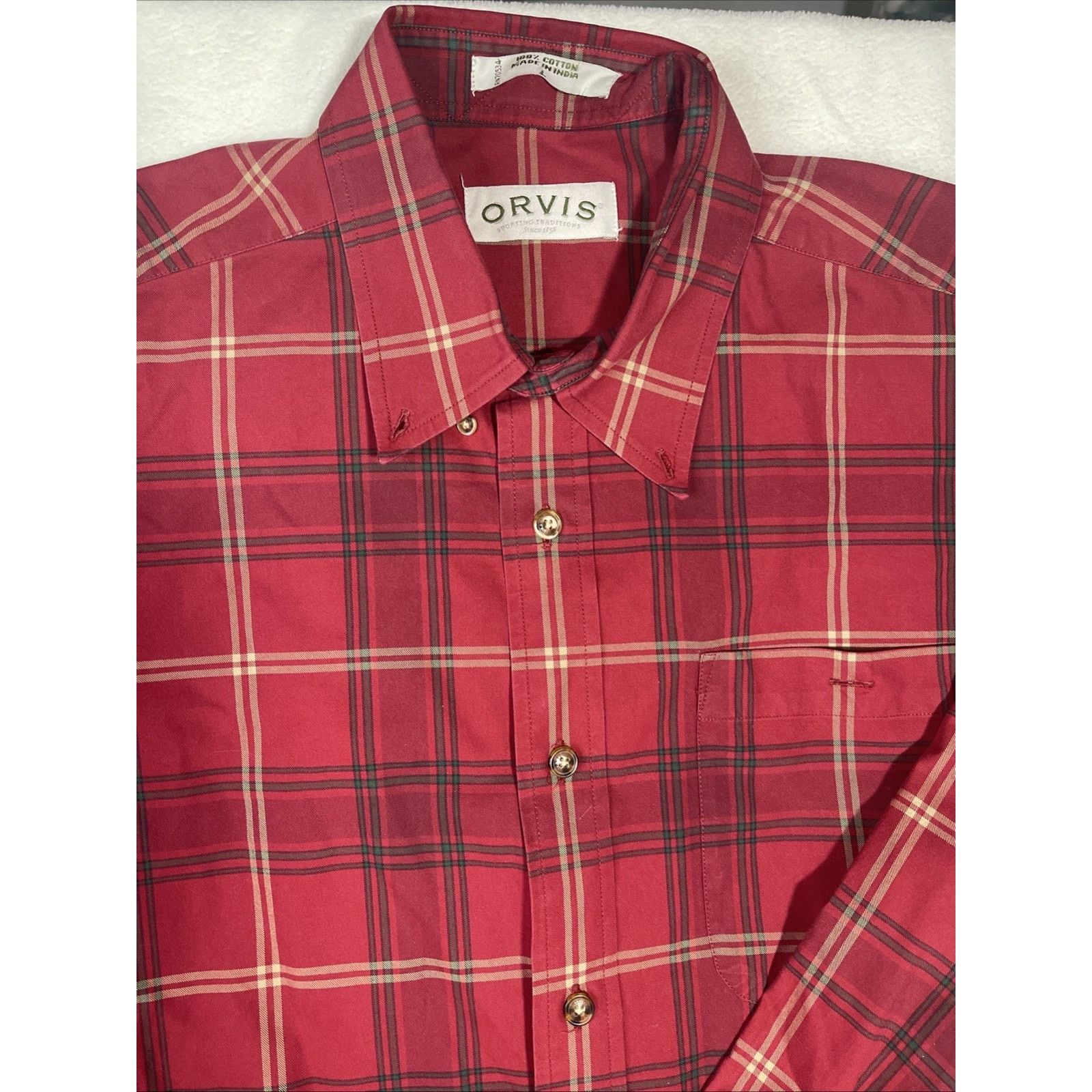 Orvis Orvis Button Down Shirt Men’s LG Dark Red/Tan Plaid L/S Size US L / EU 52-54 / 3 - 2 Thumbnail