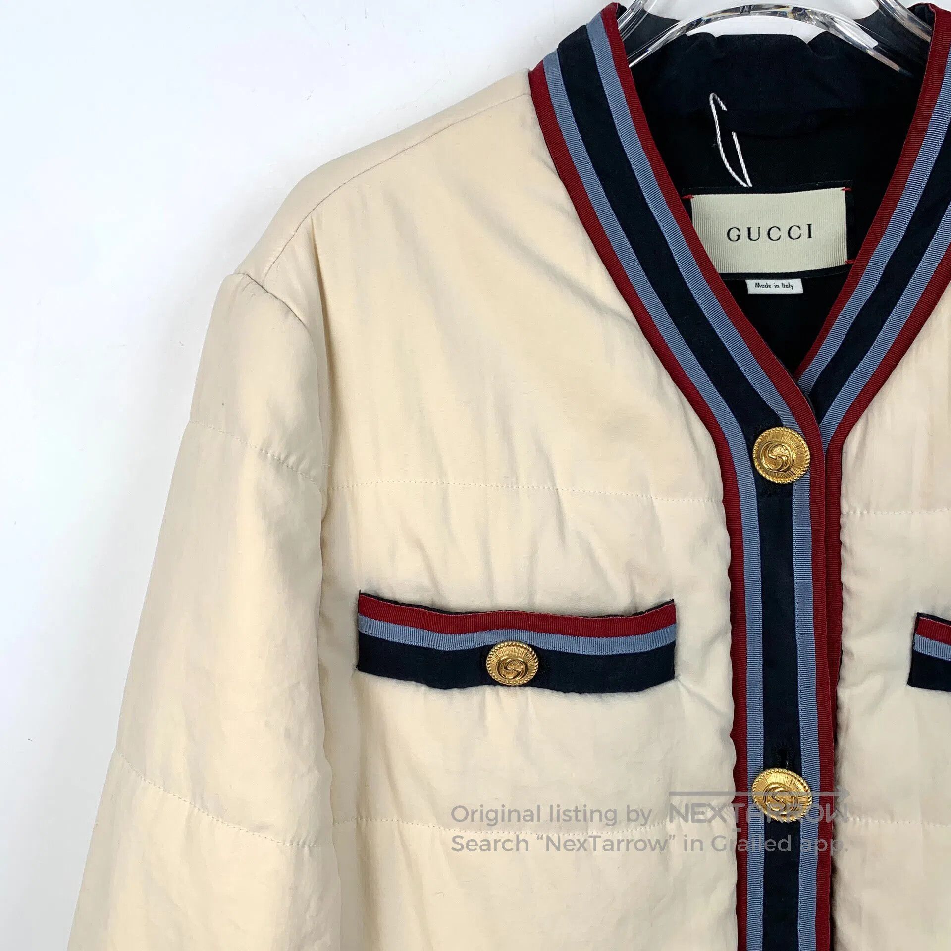 Gucci Guicci Ivory striped V-neck single-breasted long sleeve co Size S / US 4 / IT 40 - 3 Thumbnail