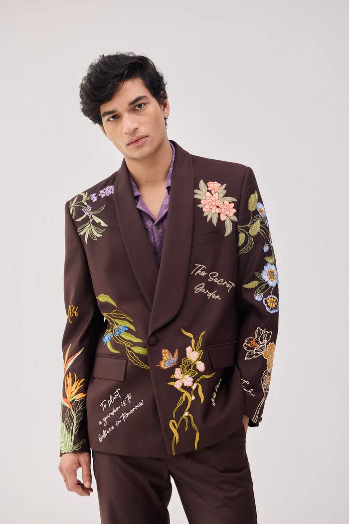 Other Men 2PC Customized floral embroidery western cocktail outfit Size 46R - 1 Thumbnail