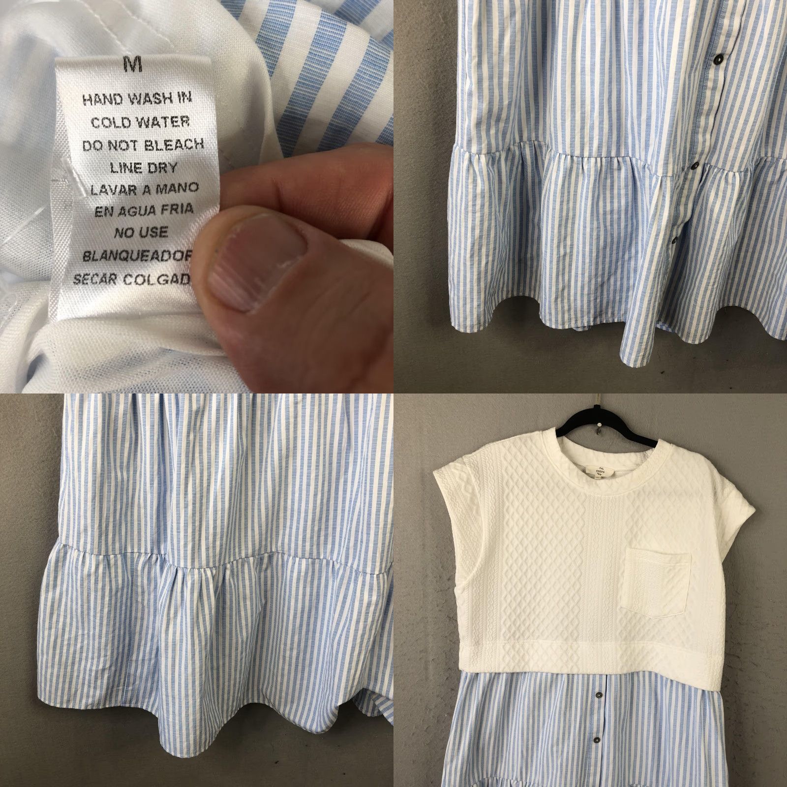 Nautica Entro Dress Womens M Textured Knit Stripe Tiered Skirt Pockets Nautical Shirt Dress Mid Blue White Multicolor Knit Nautical Spring Summer Womens Size 32" / US 10 / IT 46 - 8 Thumbnail