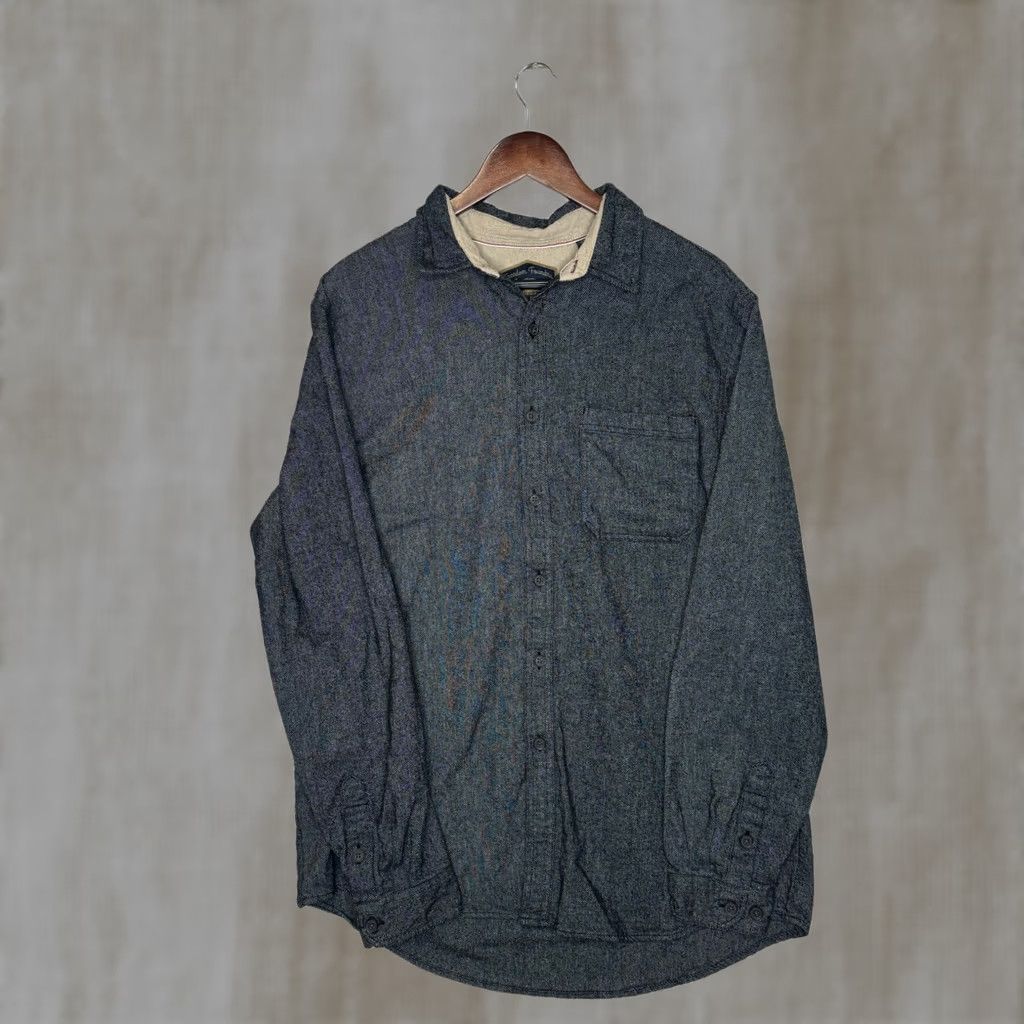 Vintage Freedom Foundry Mens Button-Up Shirt Charcoal Gray Long Sleeve Front Chest Pocket Herringbone Casual Regular Fit Button-Down 70s 80s (if applicable) Size US L / EU 52-54 / 3 - 1 Thumbnail
