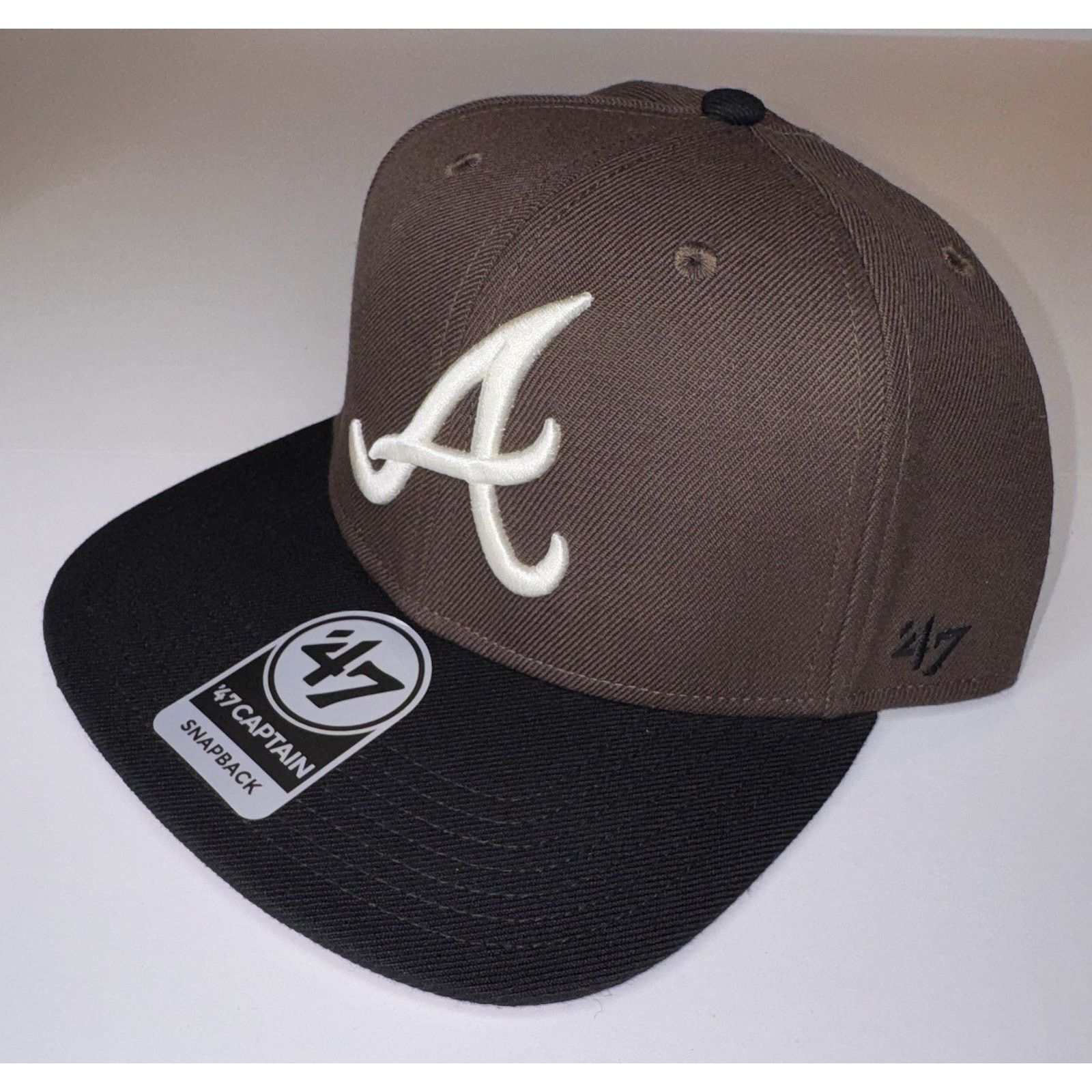 47 Brand 47' Atlanta Braves Snapback Brown Black Baseball Cap MLB Hat Size ONE SIZE - 3 Thumbnail