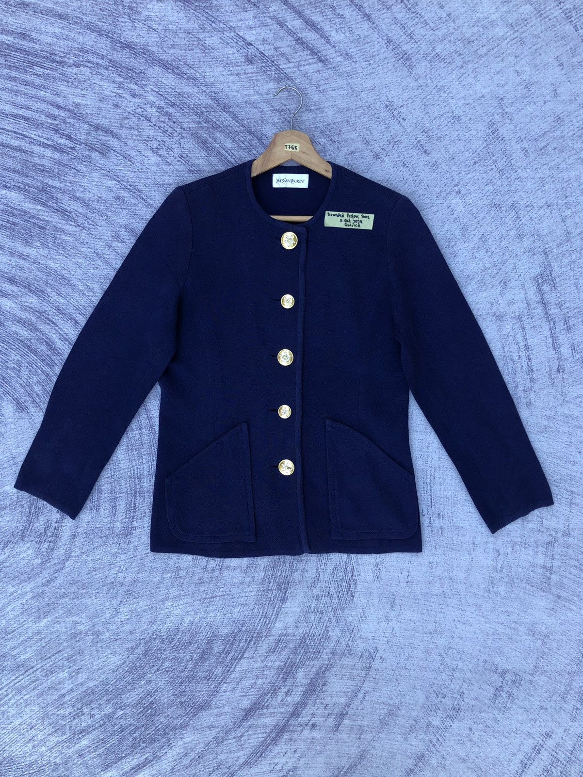 Designer × Vintage × Yves Saint Laurent 🔴YSL/Yves Saint Laurent Navy Blue Pattern Cardigan Size S / US 4 / IT 40 - 3 Thumbnail