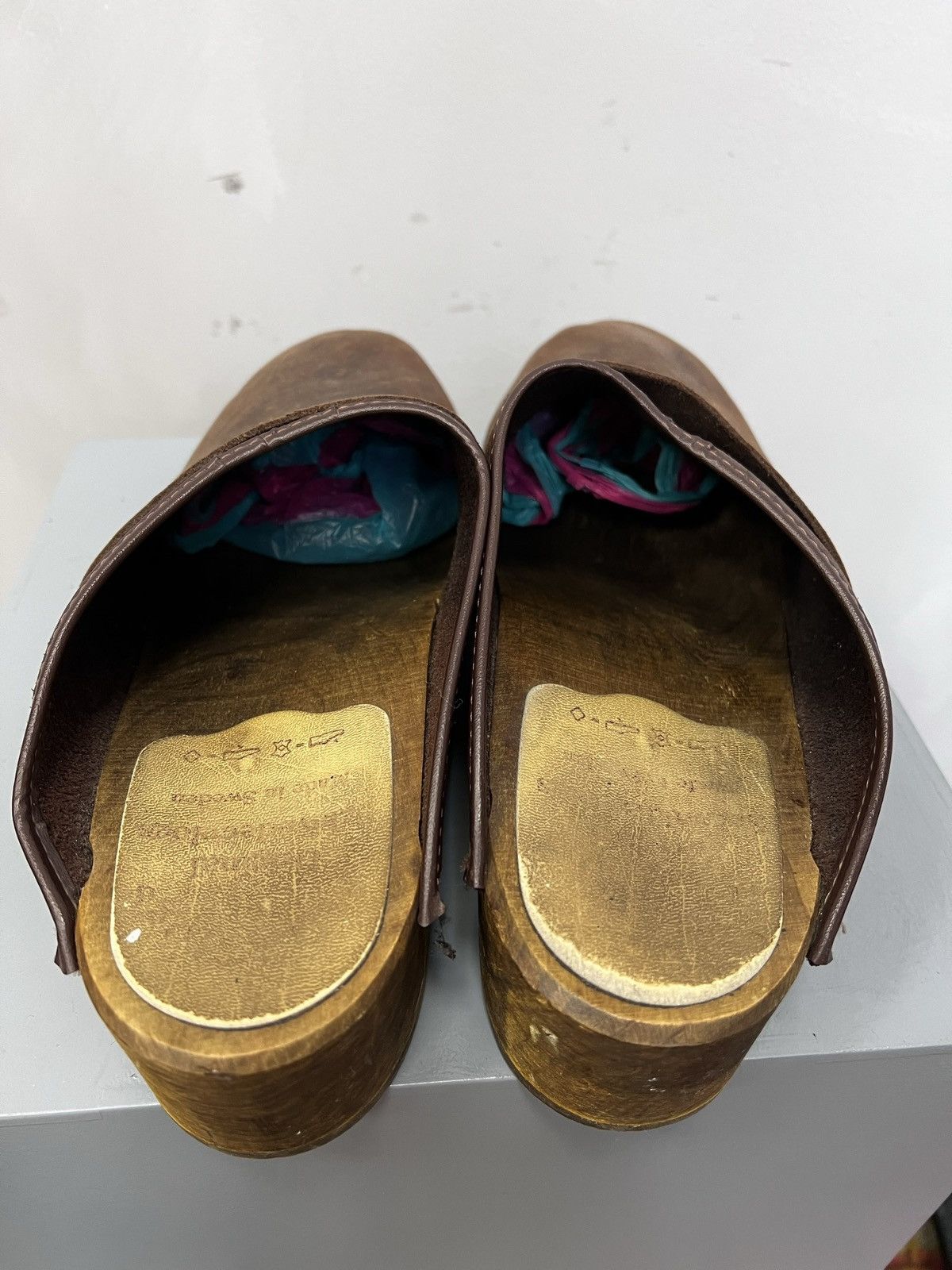 Designer VINTAGE HAND MADE WOODEN HEEL AVANT GARDE BOOTS MULES 80s Size US 11.5 / EU 44-45 - 6 Thumbnail