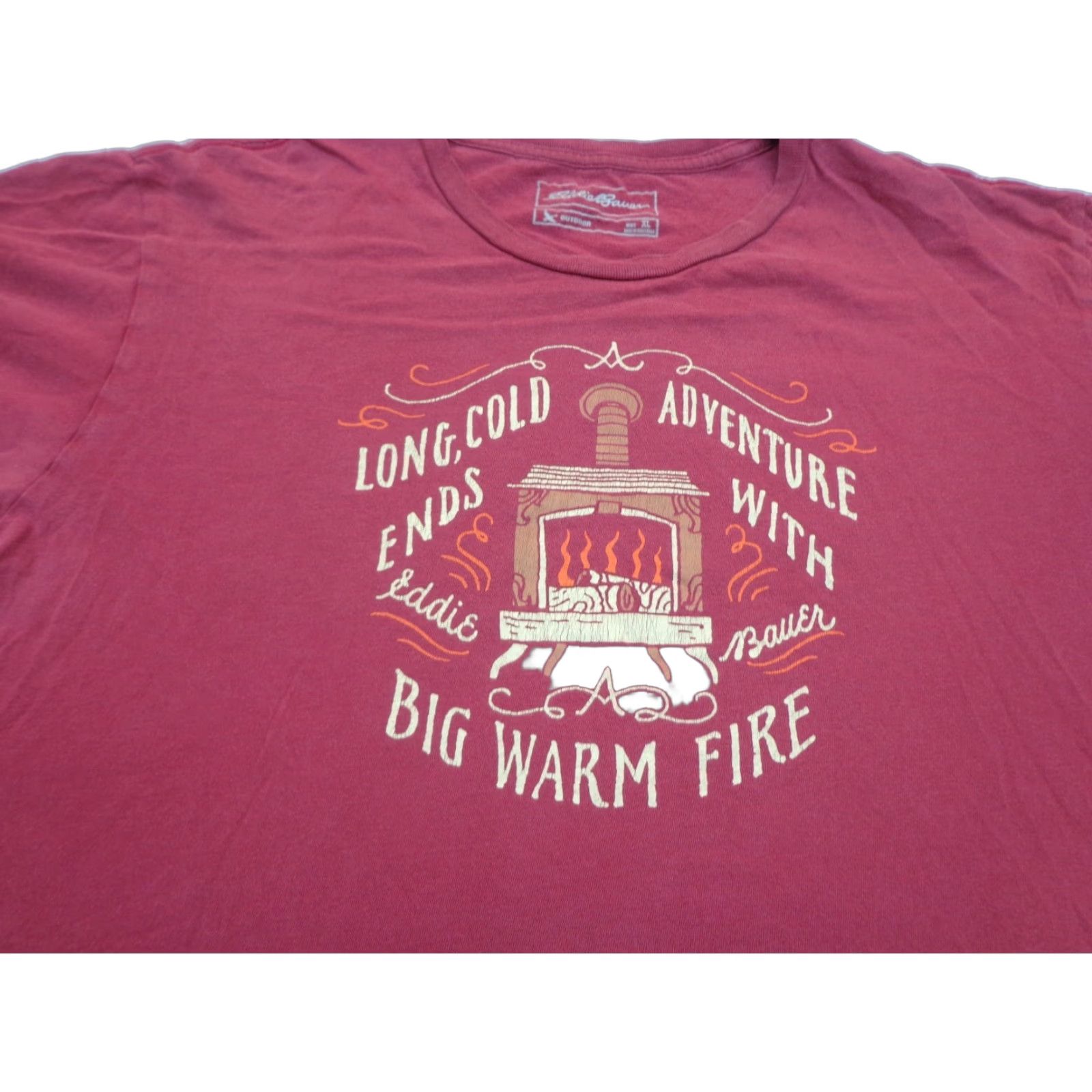 Eddie Bauer Eddie Bauer T-Shirt Eddie Bauer Long Cold Adventure With Big Warm Fire Red XL Men Crew Neck Short Sleeve Logo Solid Cotton Regular Size XL Size US XL / EU 56 / 4 - 1 Thumbnail