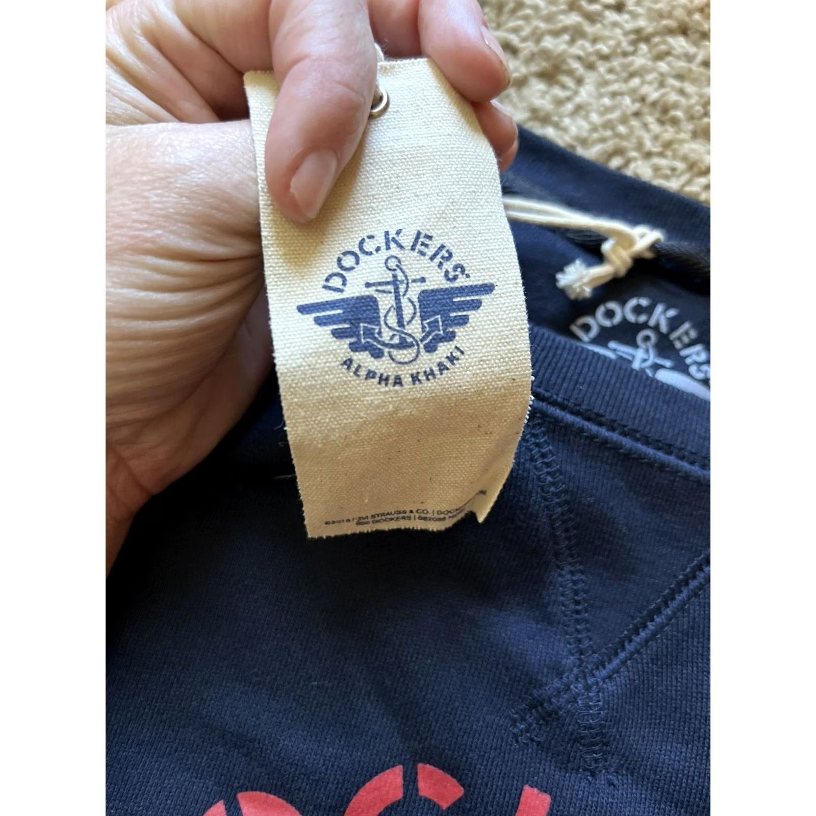 Dockers DOCKERS Sweatshirt Mens 2XL Navy Red Logo Graphic Pullover Crew Neck Lightweight Cotton Knit Long Sleeve Regular Velvety? Size US XXL / EU 58 / 5 - 5 Thumbnail