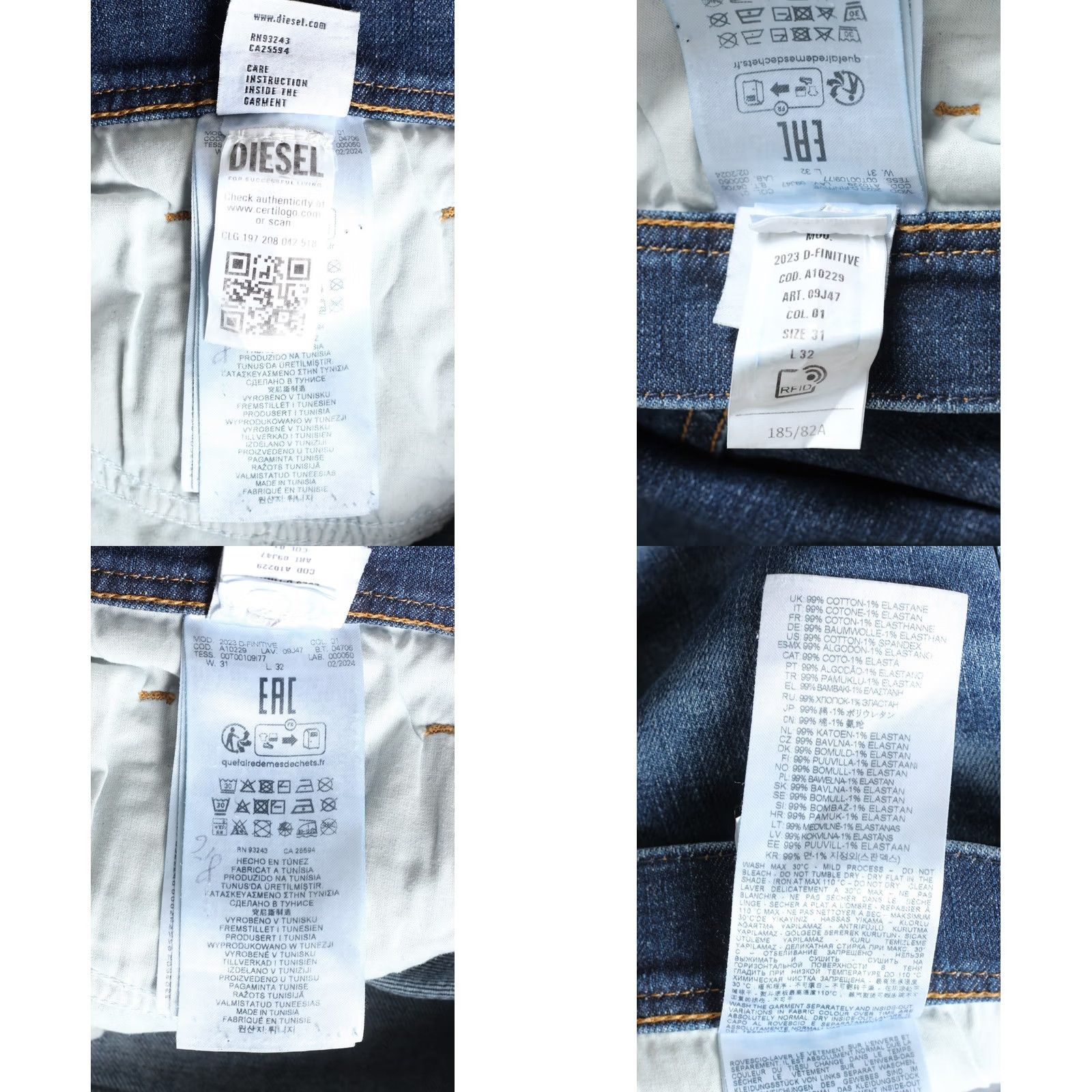 Diesel DIESEL Jeans Men 31x32 D-FINITIVE 09J47 Tapered Stretch 5-Pocket DZ8119 Blue, Medium Wash, Cotton Elastane, Slim Rise Mid, Denim, Regular Size W31 L32 Size US 31 - 8 Thumbnail