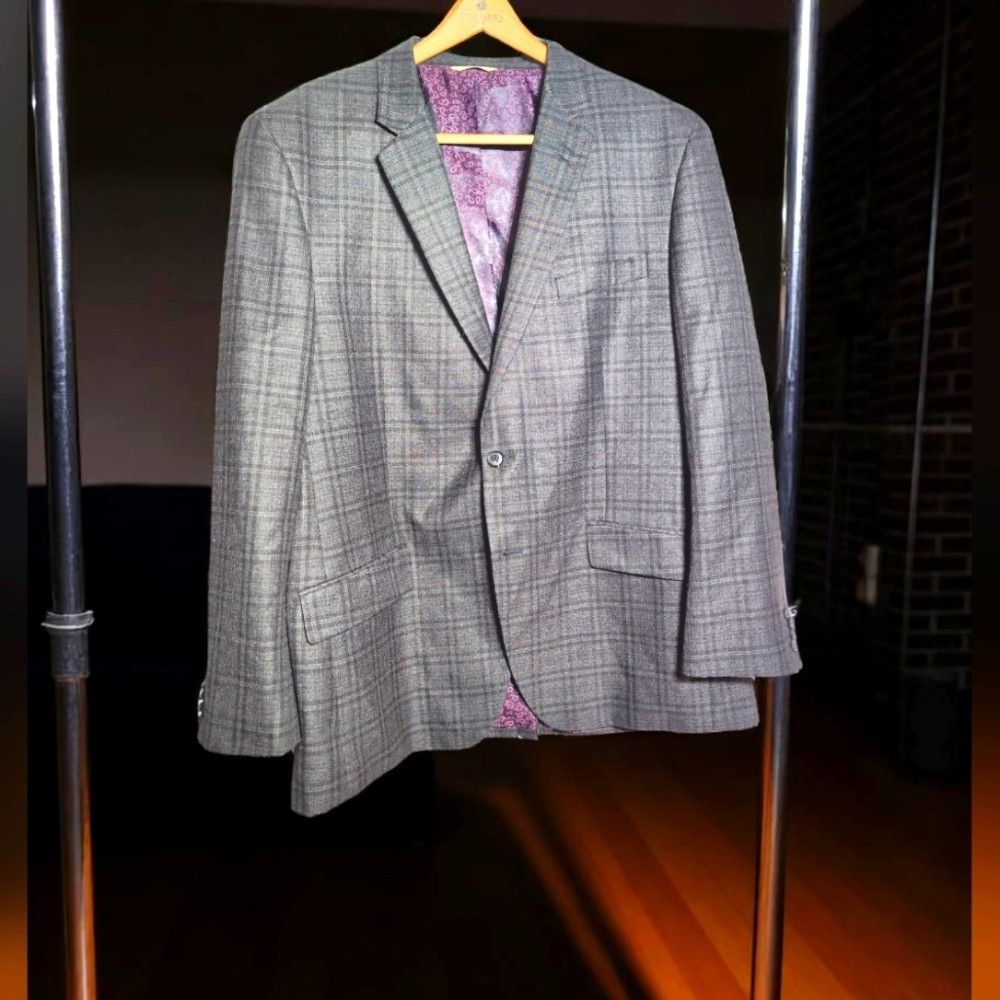 Haggar 1926 Originals Gray 46R Windowpane Plaid Men's Blazer Purpl Size 46R - 1 Thumbnail