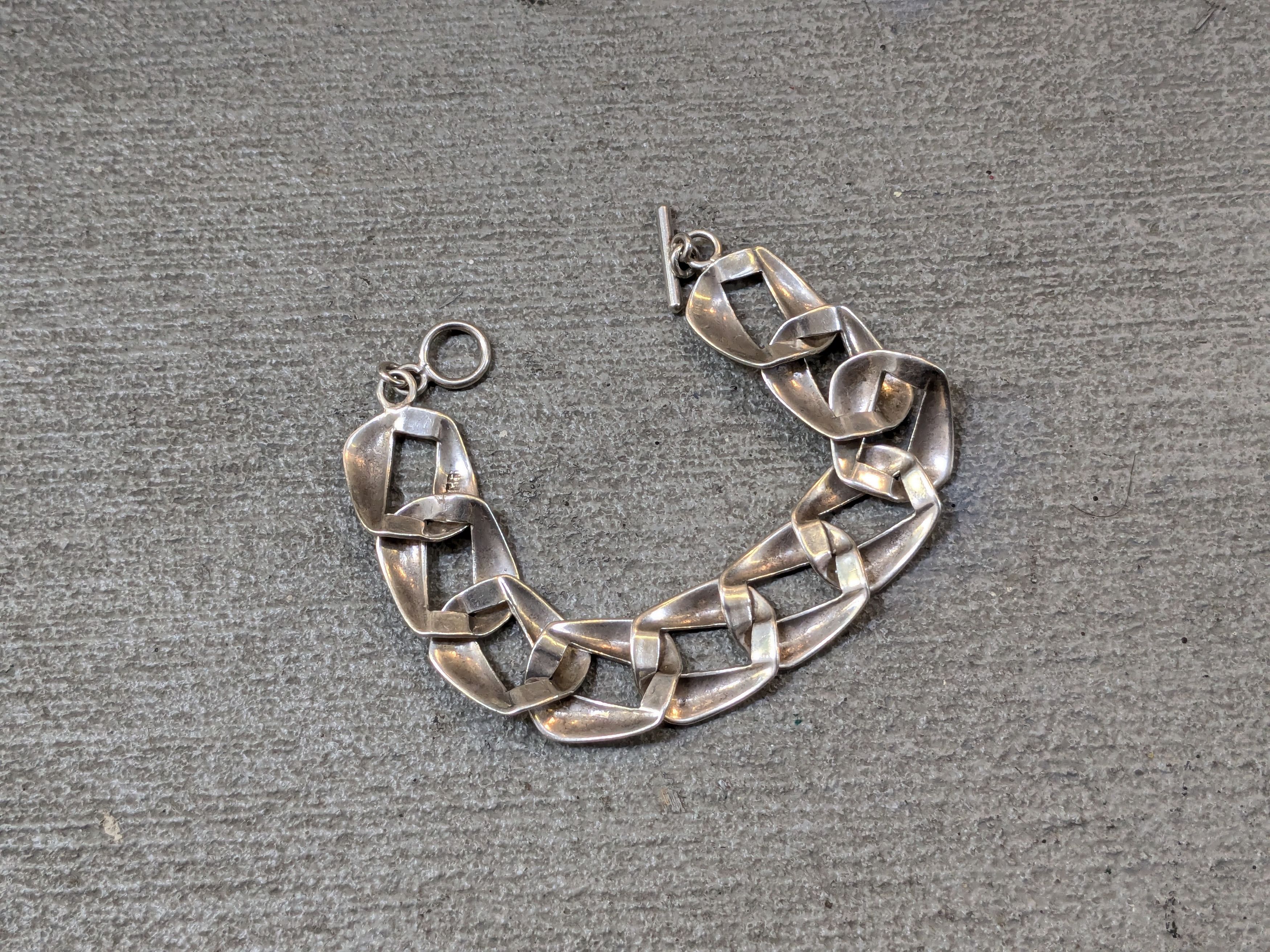 Jewelry Vintage Sterling Silver Bracelet Cuban Curb 8.25 Mexico Size ONE SIZE - 9 Thumbnail