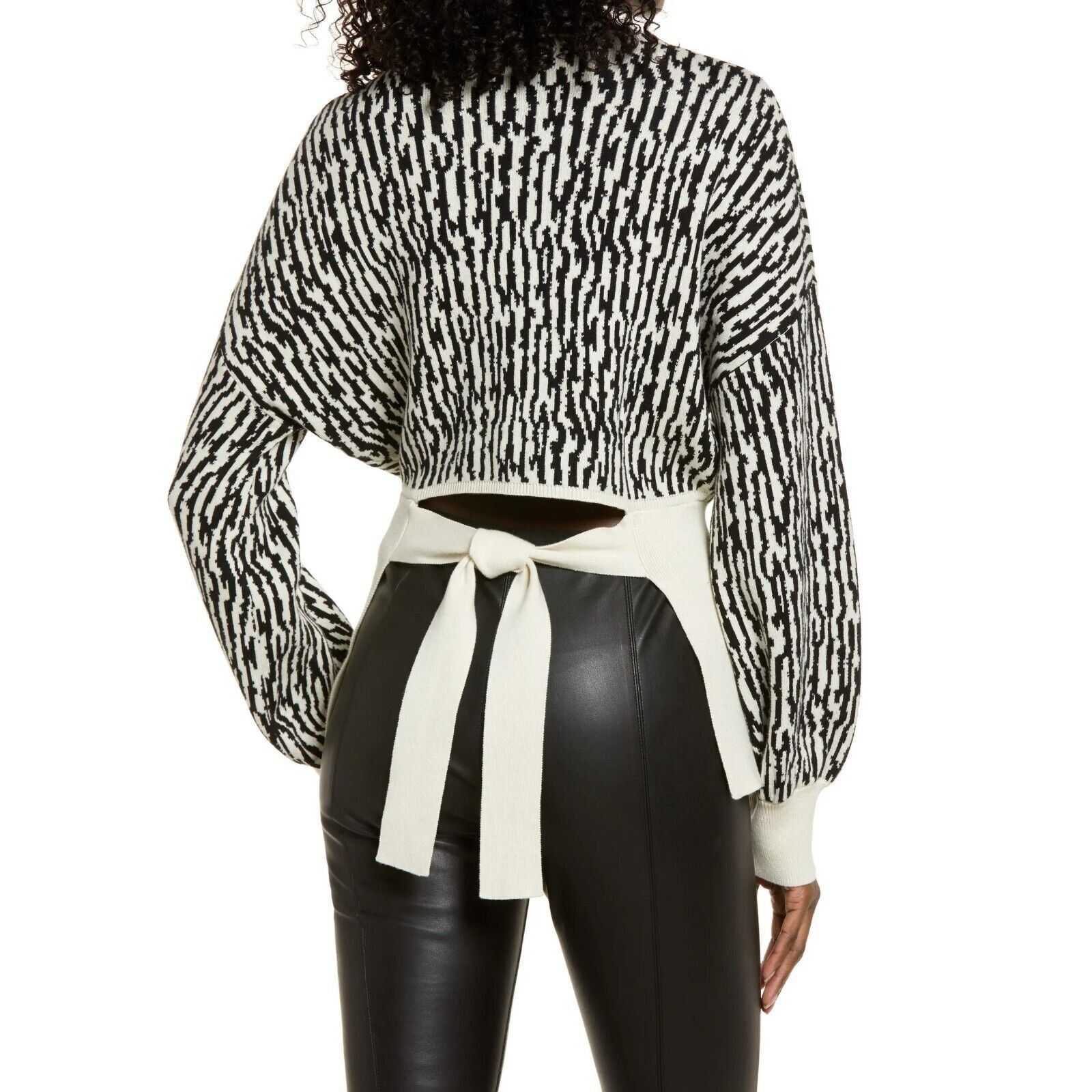 The Unbranded Brand Open Edit Women Animal Jacquard Tie Back Sweater Size S Size S / US 4 / IT 40 - 3 Thumbnail
