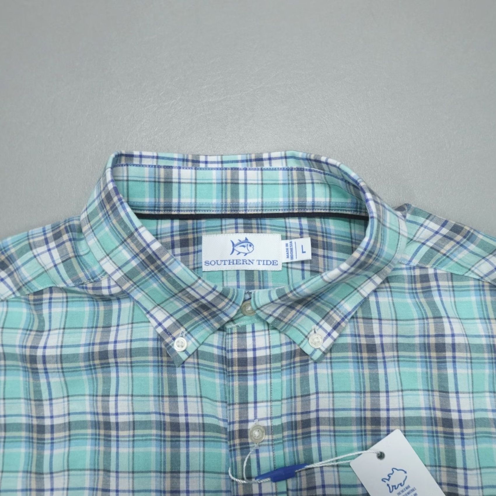 Southern Tide Southern Tide Emerald Shores Plaid Headland LS Plaid Sport Shirt L Mint Mens Button-Up Size US L / EU 52-54 / 3 - 6 Thumbnail