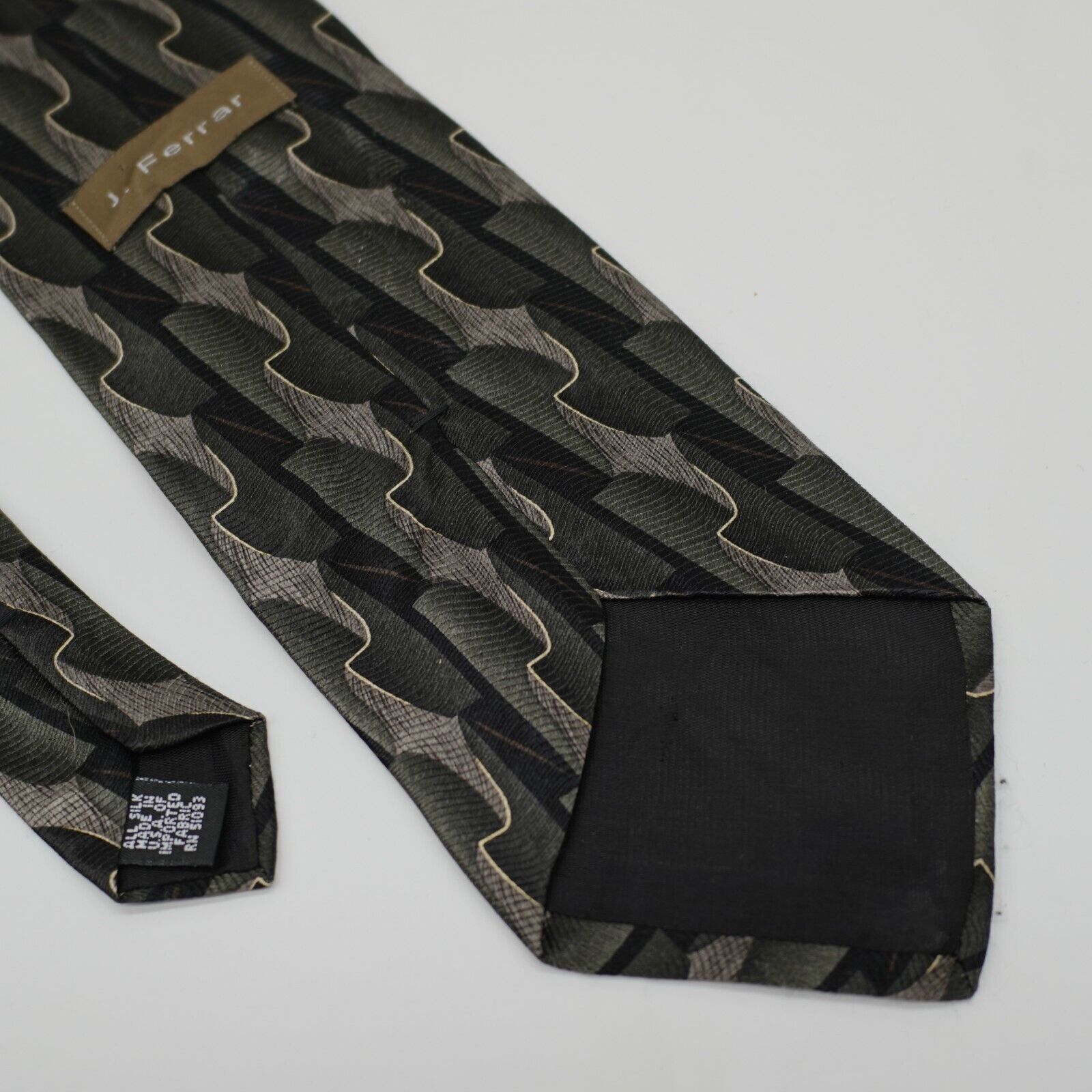 J Ferrar J. Ferrar Abstract Green Tan Jacquard Print Short Wide Silk Size ONE SIZE - 5 Thumbnail