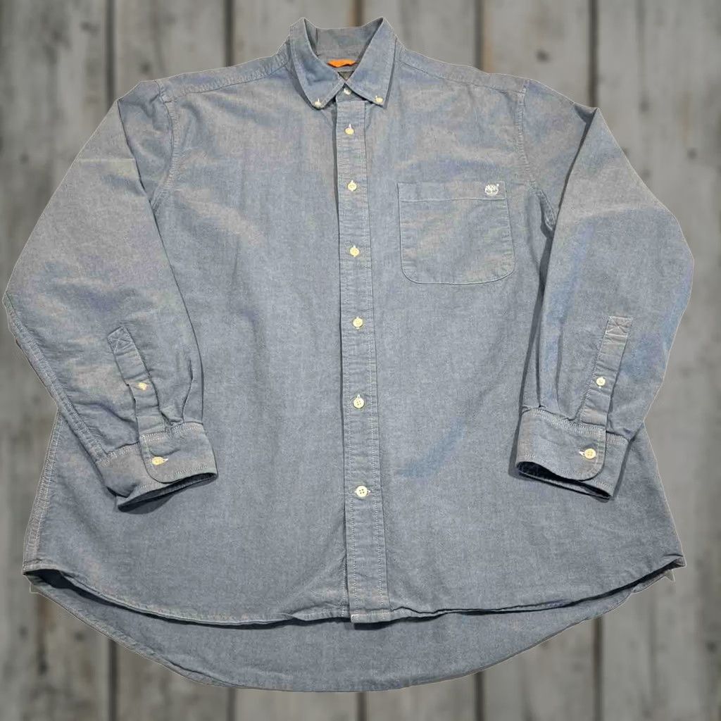 Timberland Timberland Shirt XL Button-Down Dress Long Sleeve Blue Pocket Logo Size 46R - 1 Thumbnail