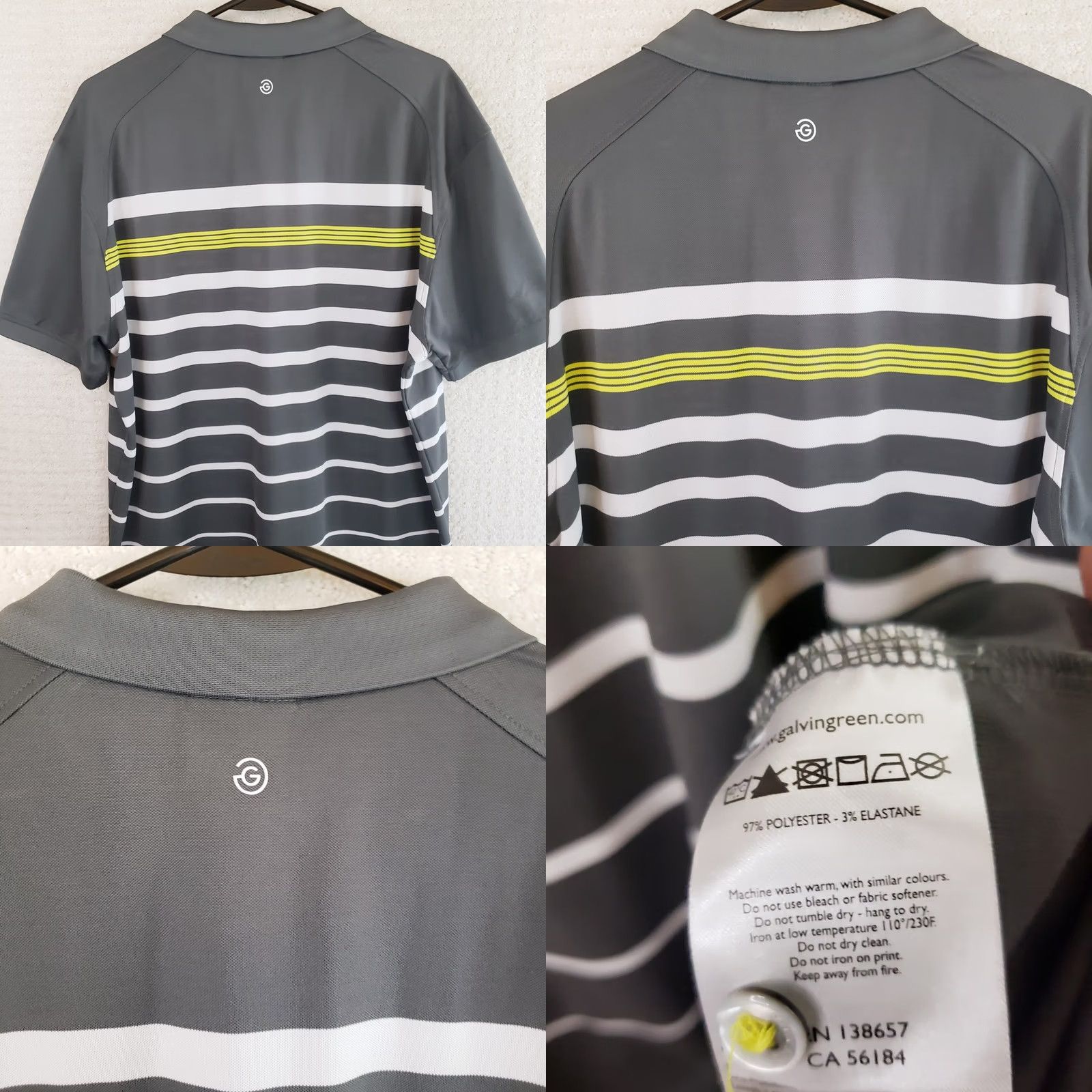 Galvin Green Galvin Green Ventil Golf Polo Men's XL Gray White Green Striped Stretch Shirt Size US XL / EU 56 / 4 - 8 Thumbnail