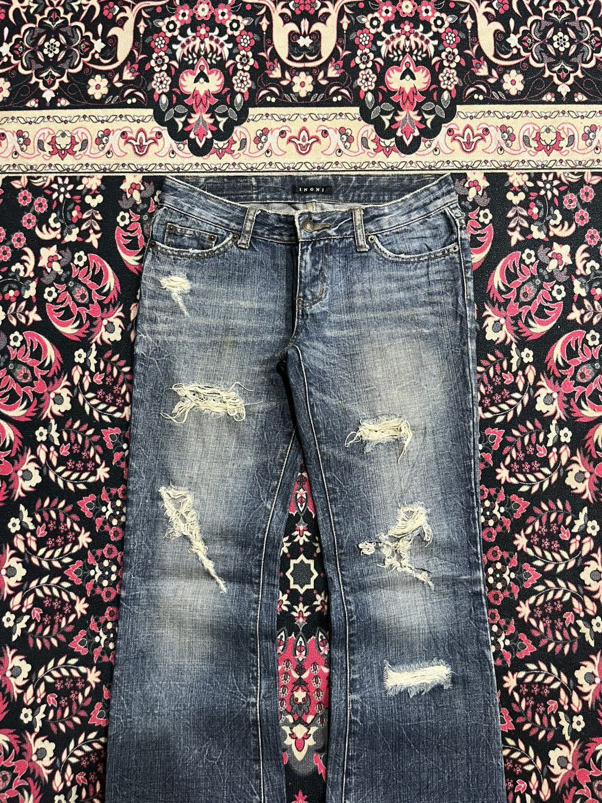 Japanese Brand Japanese Brand Ingni Distressed Blue Washed Flare Jeans Size 28" / US 6 / IT 42 - 3 Thumbnail