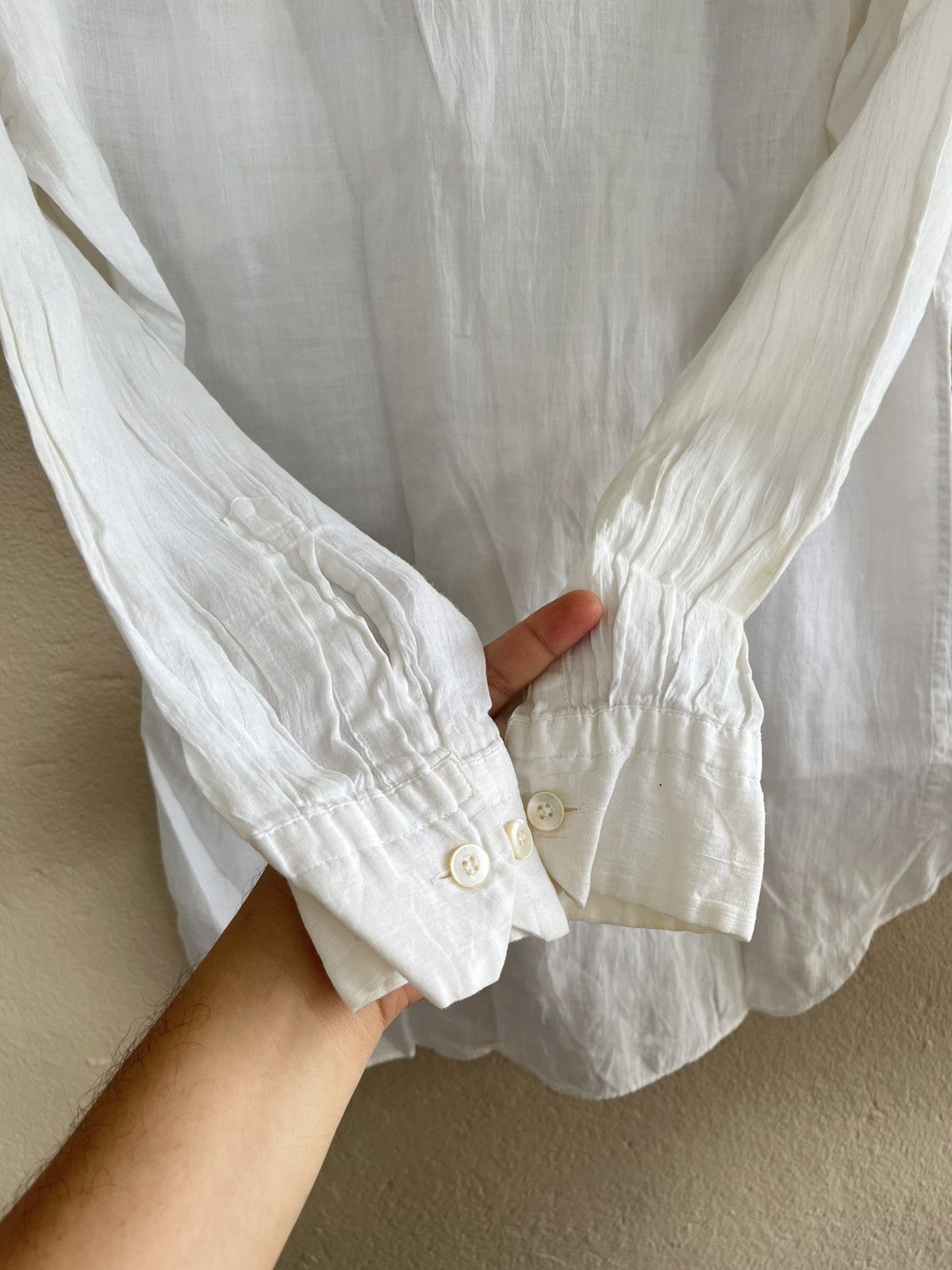 Issey Miyake × Japanese Brand × Vintage Issey Miyake Button Up White Long Sleeve 100% Linen Shirt Size US S / EU 44-46 / 1 - 15 Thumbnail
