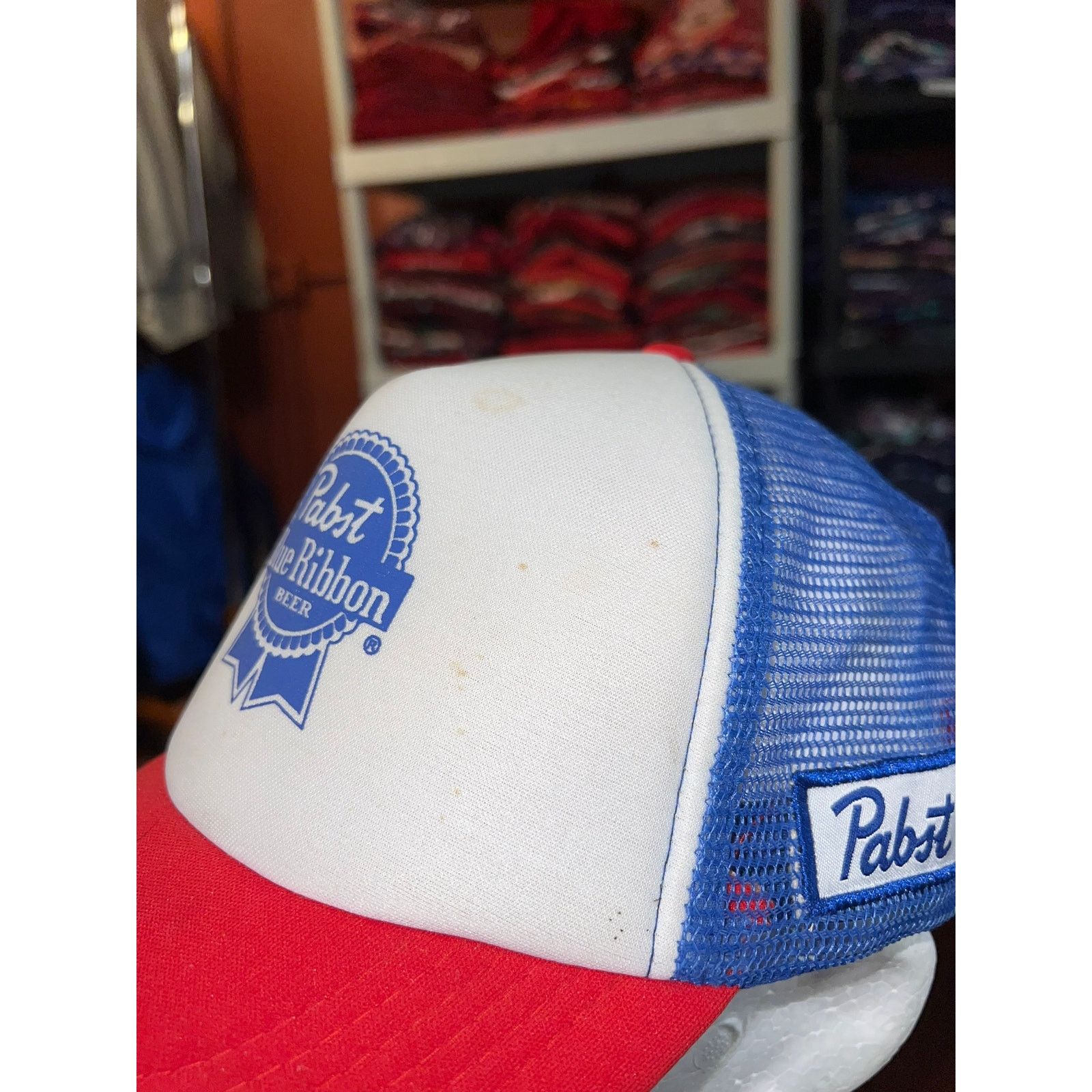 Vintage PBR Hat Pabst Blue Ribbon Beer White Blue Mesh Snapback Cap Size ONE SIZE - 3 Thumbnail