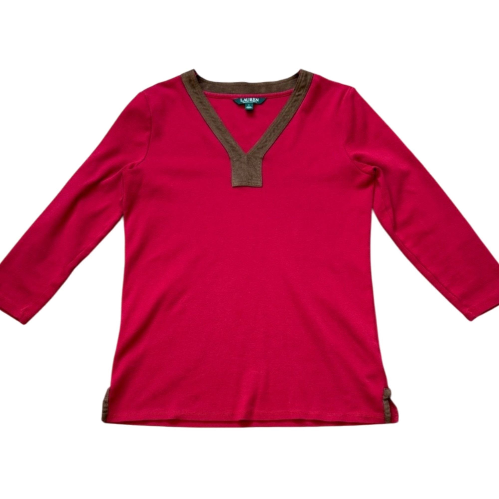 Lauren Ralph Lauren Lauren Ralph Lauren Red Faux Suede Trim V-Neck 3/4 Sleeve To Size L / US 10 / IT 46 - 1 Thumbnail