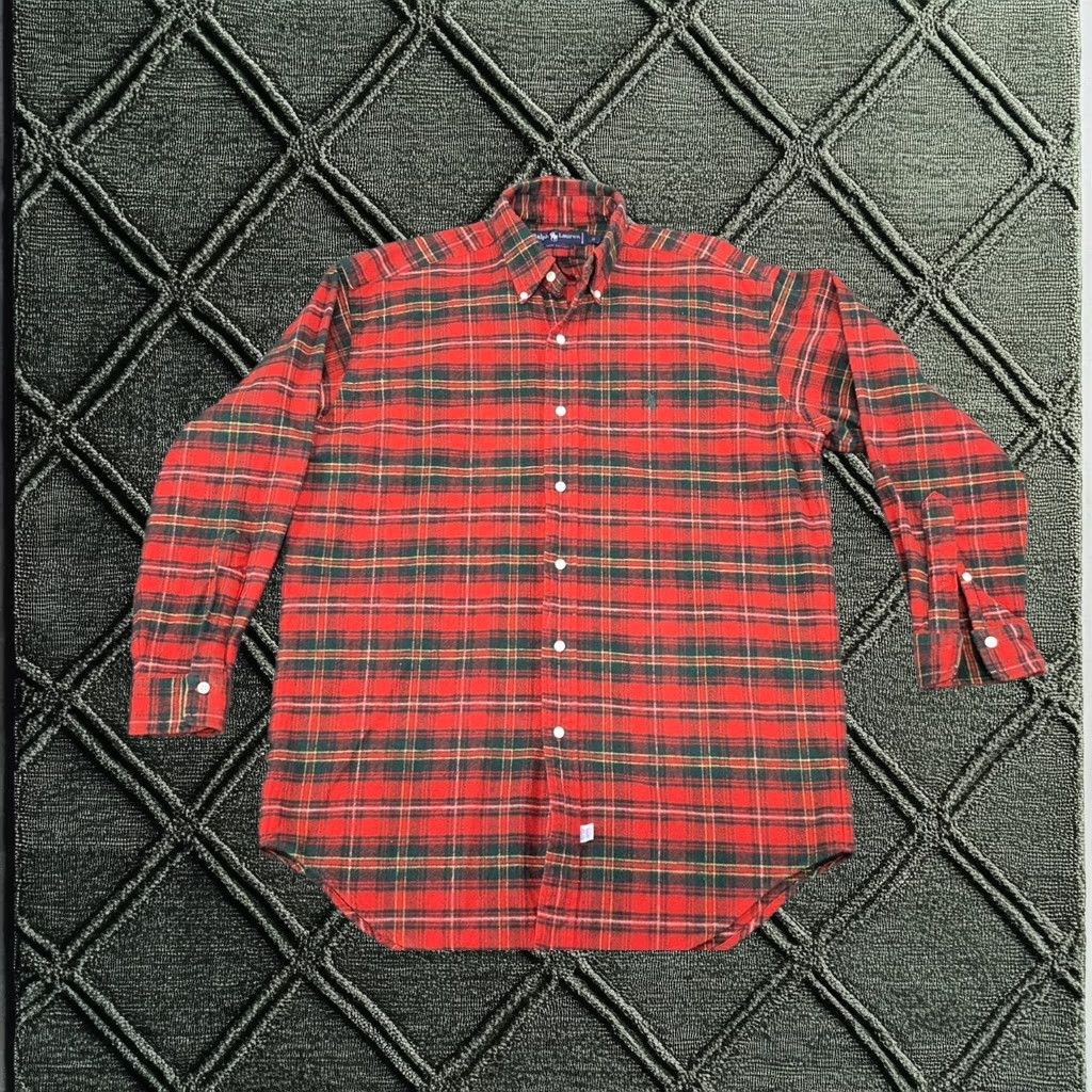 Polo Ralph Lauren Flannel Shirt Mens Small Red Plaid Classic Long Sleeve Button Up Vtg, Men's