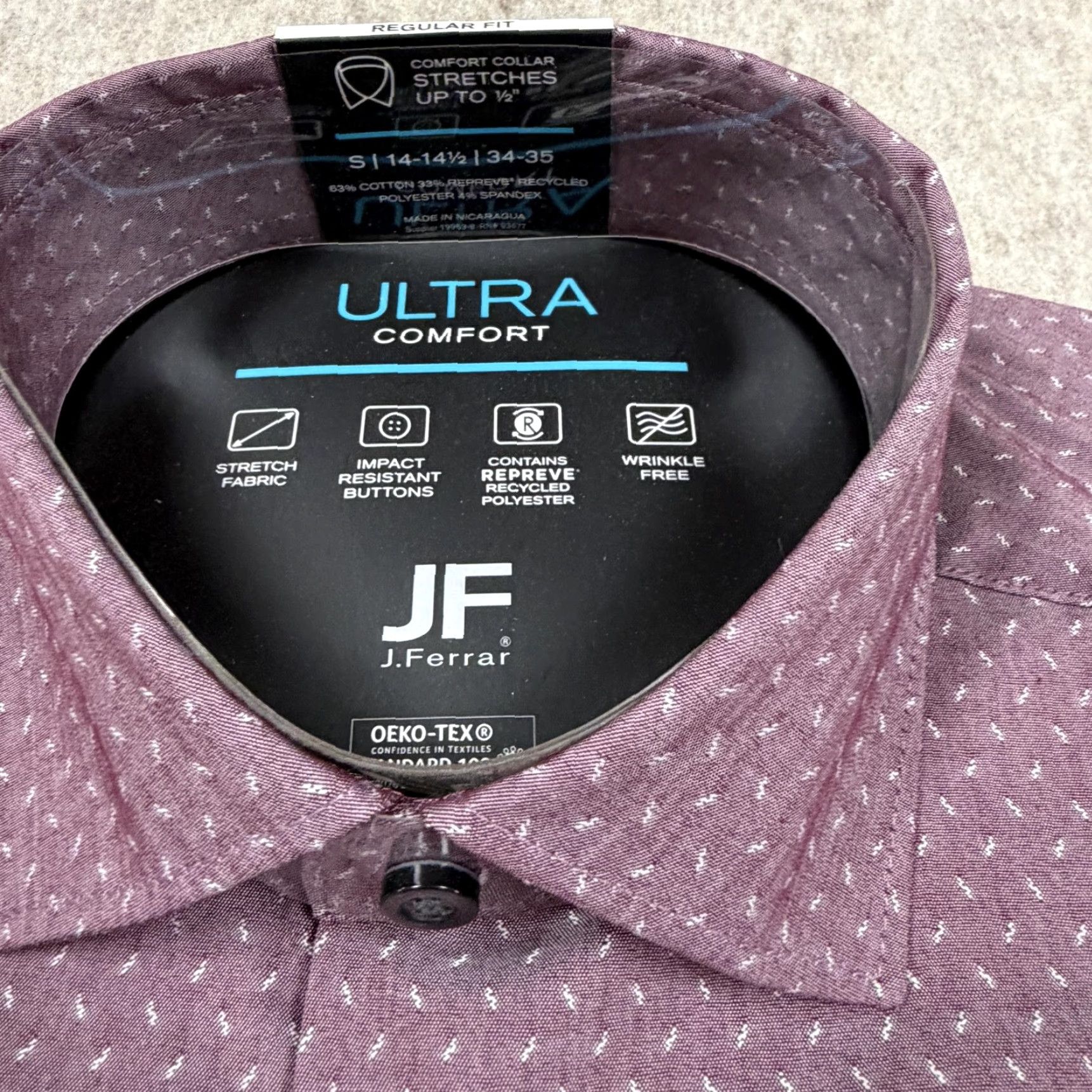 Vintage J Ferrar Shirt Mens Small Burgundy Stretch Print Regular Fit Ultra Comfort Shirt Size US S / EU 44-46 / 1 - 3 Thumbnail