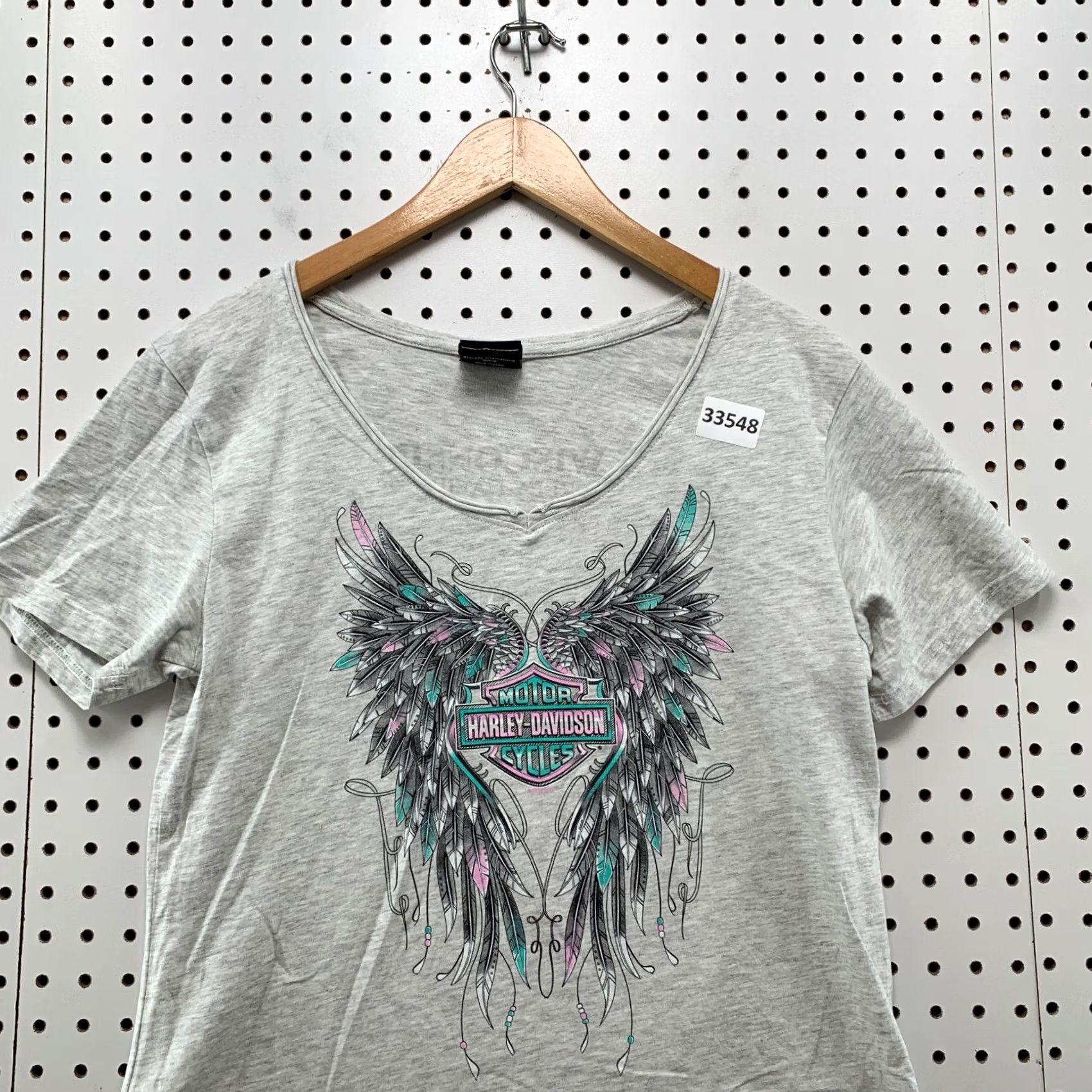 Harley Davidson Harley-Davidson Motorcycle Shirt Womens Large Top Gray WINGS V Neck 18X23.5 Size L / US 10 / IT 46 - 5 Thumbnail