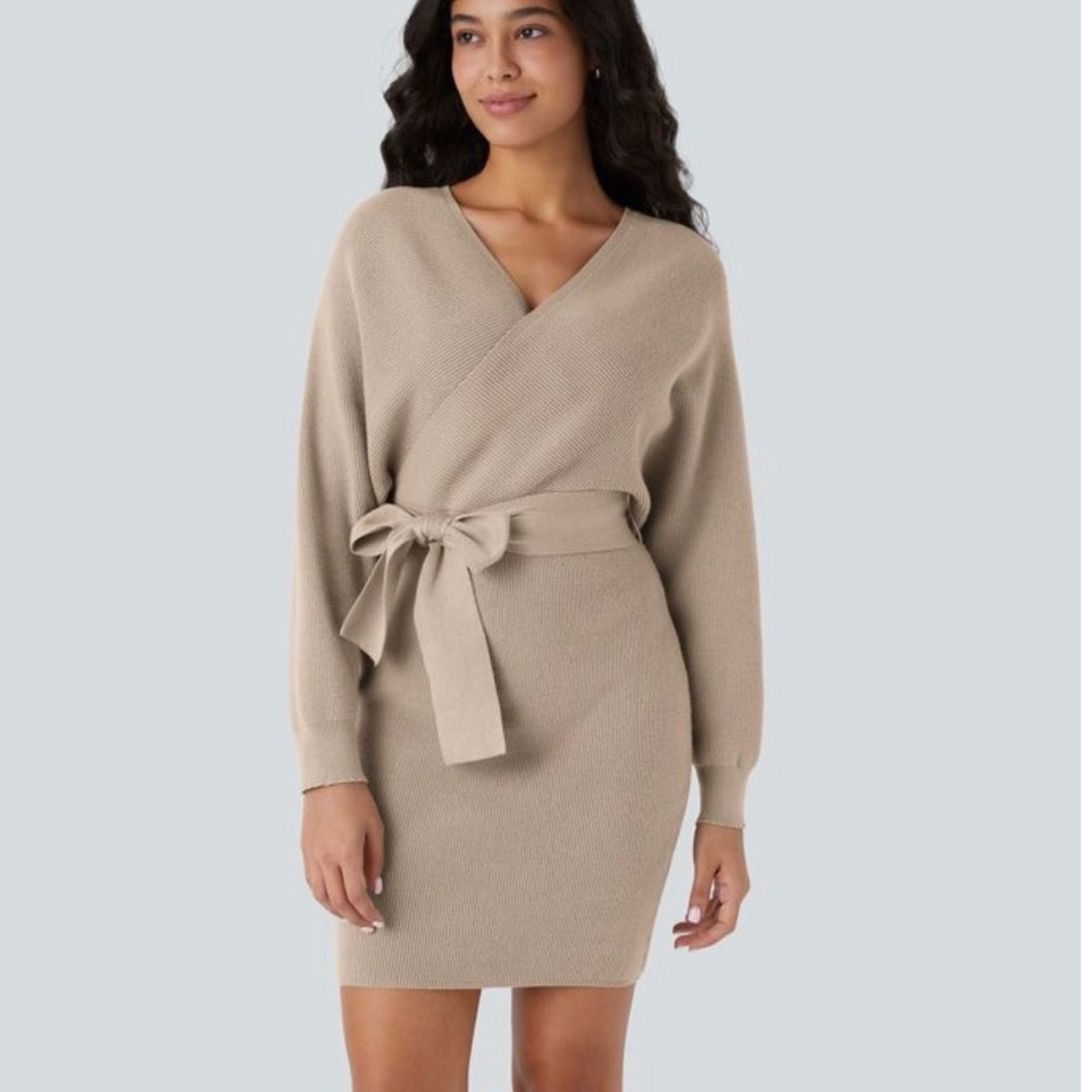 Other New Chic Tan Wrap Dress with Bow size S Size S / US 4 / IT 40 - 3 Thumbnail