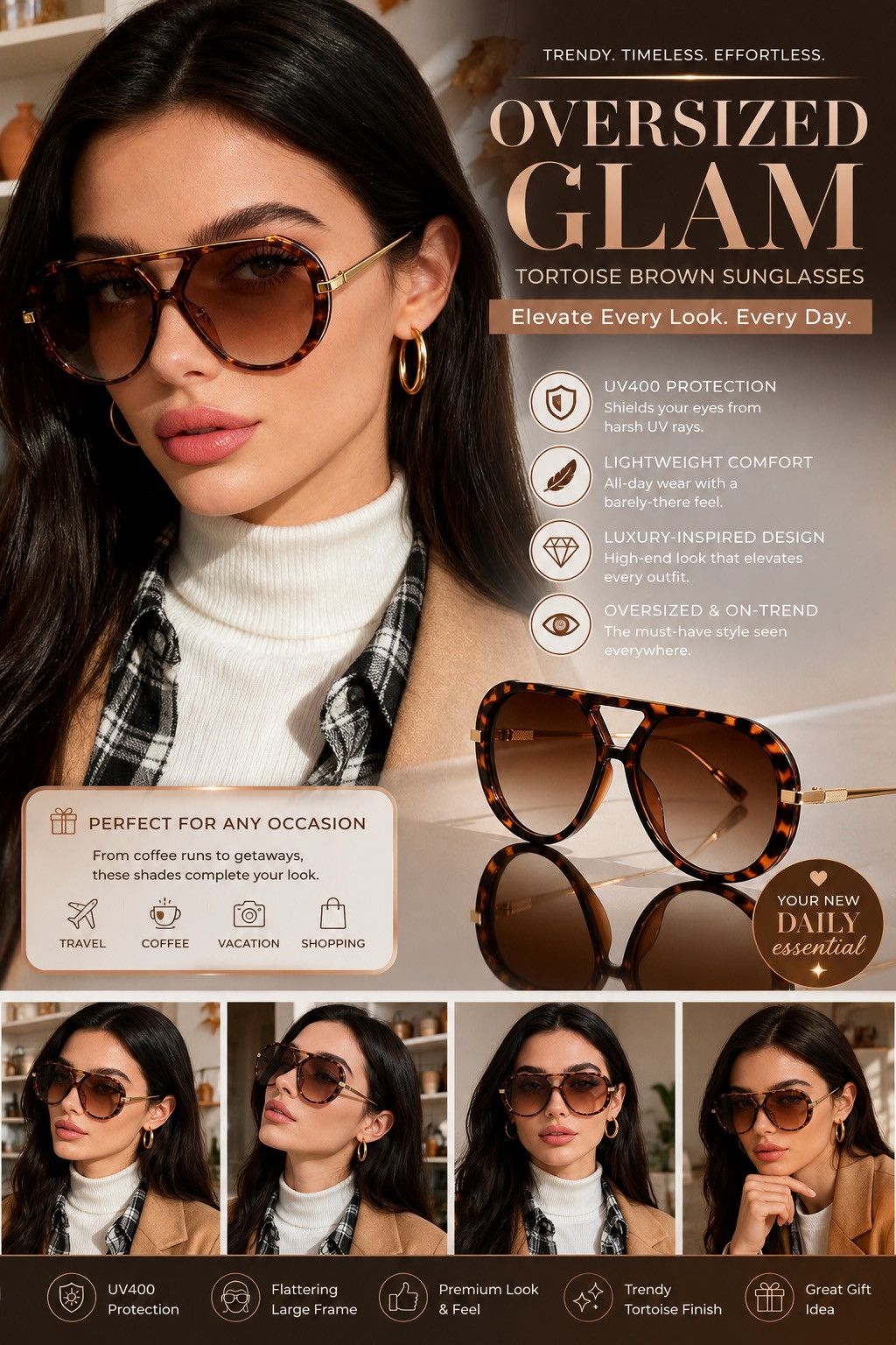 Other Oversized Tortoise Brown Gradient Sunglasses Women Large Size ONE SIZE - 5 Thumbnail