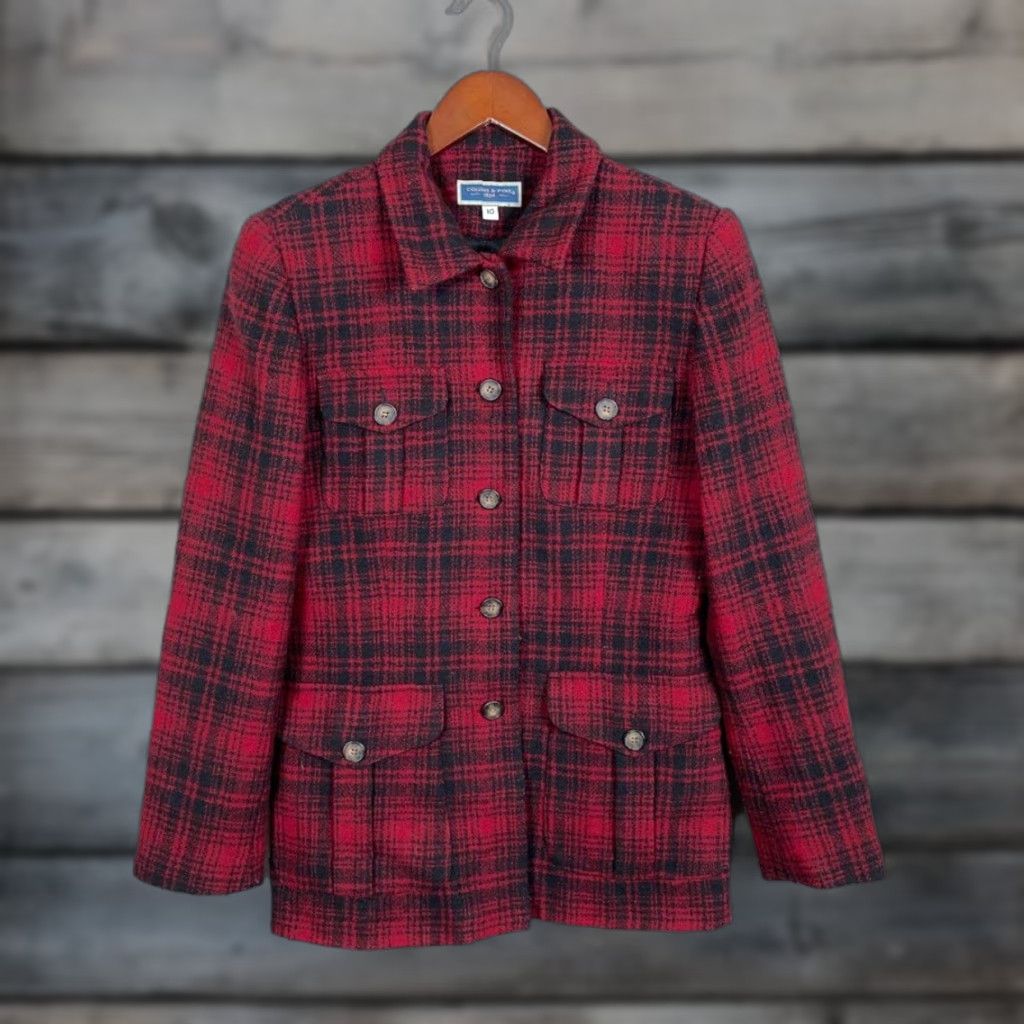 Vintage VINTAGE Collins & Pyne Wool Plaid Chore Coat Jacket Women's 10 Red Black Pattern Union Made Short Coat Size L / US 10 / IT 46 - 1 Thumbnail