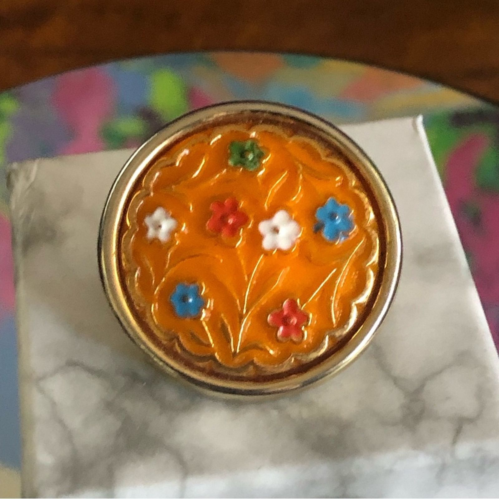 Vintage Vintage mod style textured floral design brooch pin Size ONE SIZE - 3 Thumbnail