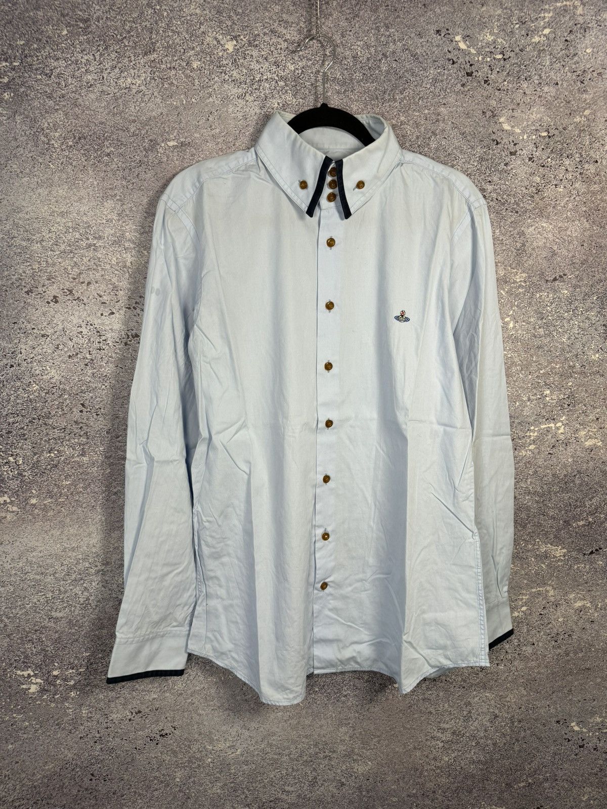 Vintage × Vivienne Westwood Blue Vivienne Westwood 3 Button Krall Shirt Orb Embroidery Size US XL / EU 56 / 4 - 1 Thumbnail