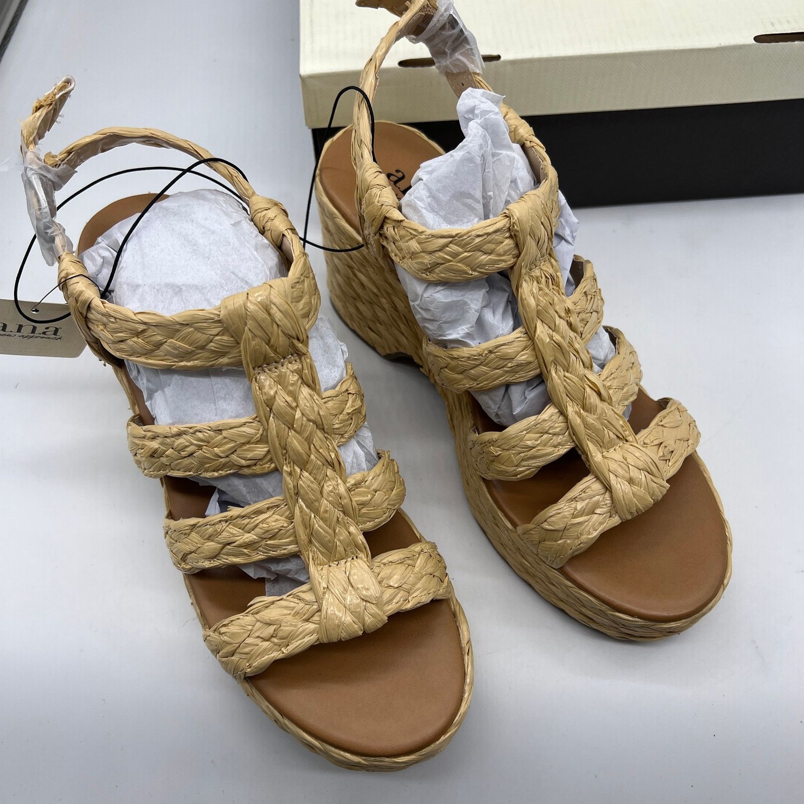 Other a.n.a Womens Merlin Wedge Sandals Brown Natural Size 9.5M Size US 9.5 / IT 39.5 - 9 Thumbnail