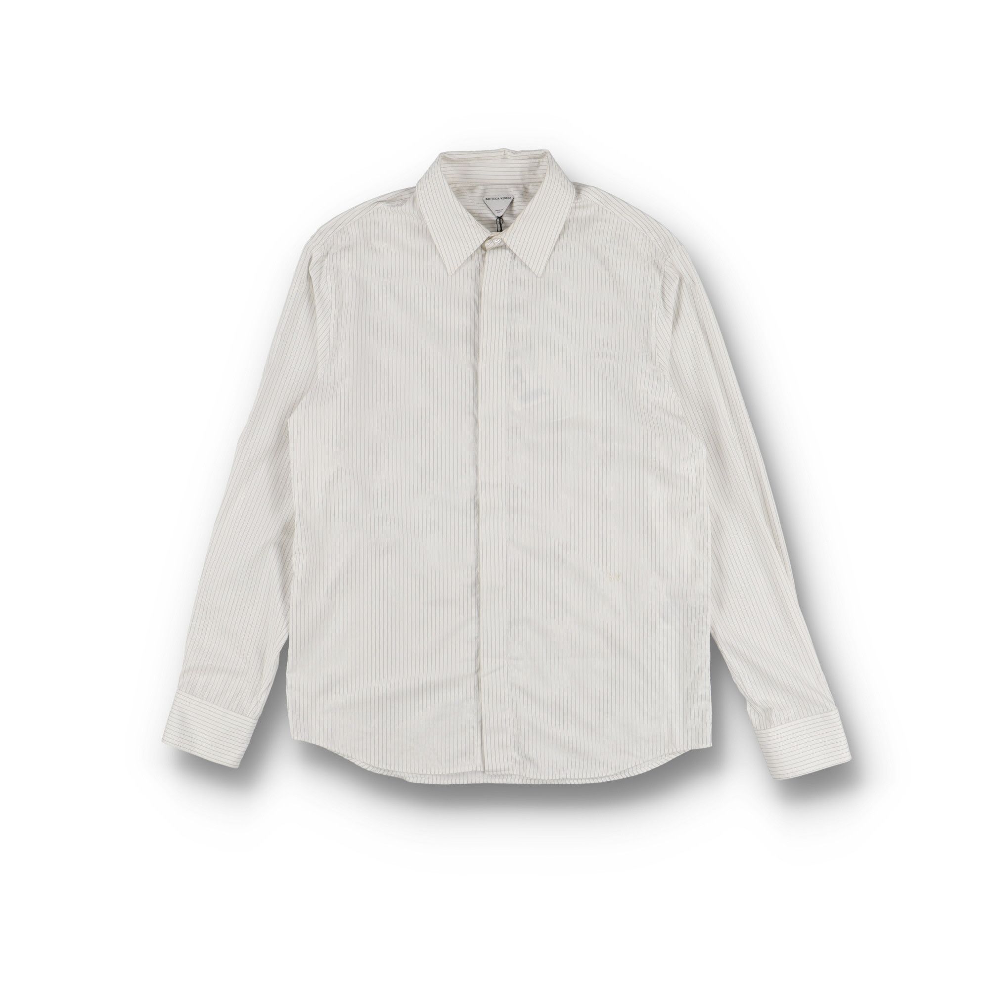 Bottega Veneta White Pinstripe Embroidered Logo Shirt Size US M / EU 48-50 / 2 - 1 Thumbnail