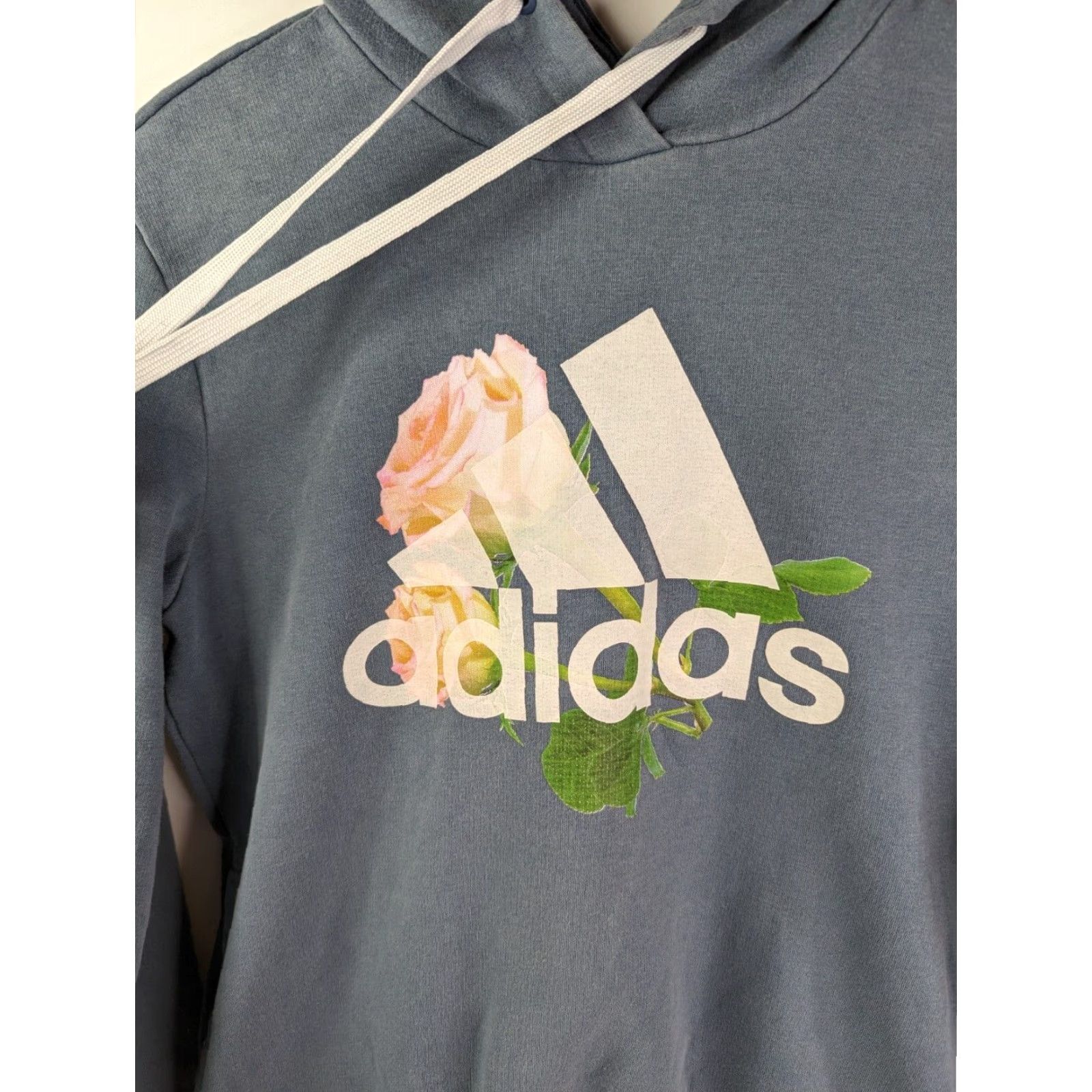 Adidas Adidas Hooded Sweatshirt Blue Womens M Roses Graphic Print Pocket Pullover Knit Hoodie Size M / US 6-8 / IT 42-44 - 2 Thumbnail